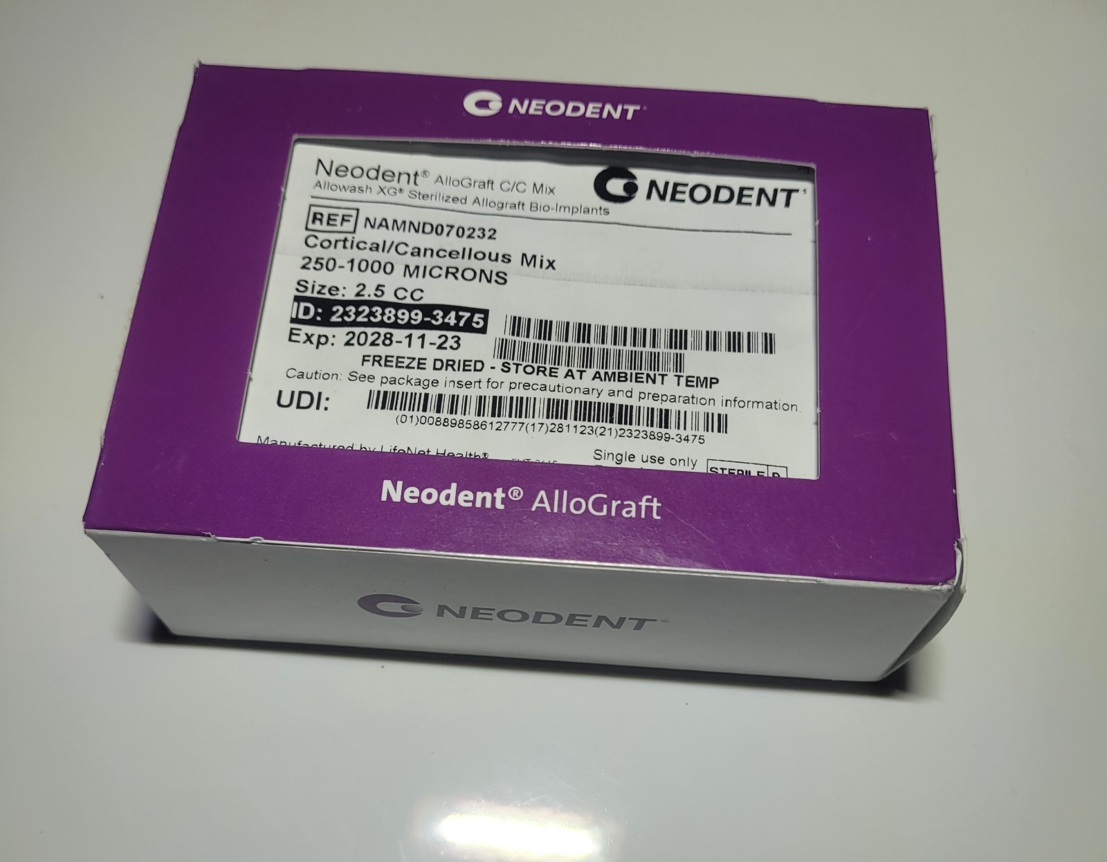 Neodent AlloGraft Cortical Cancellous Mix. 250-1000 Microns. 2.5cc