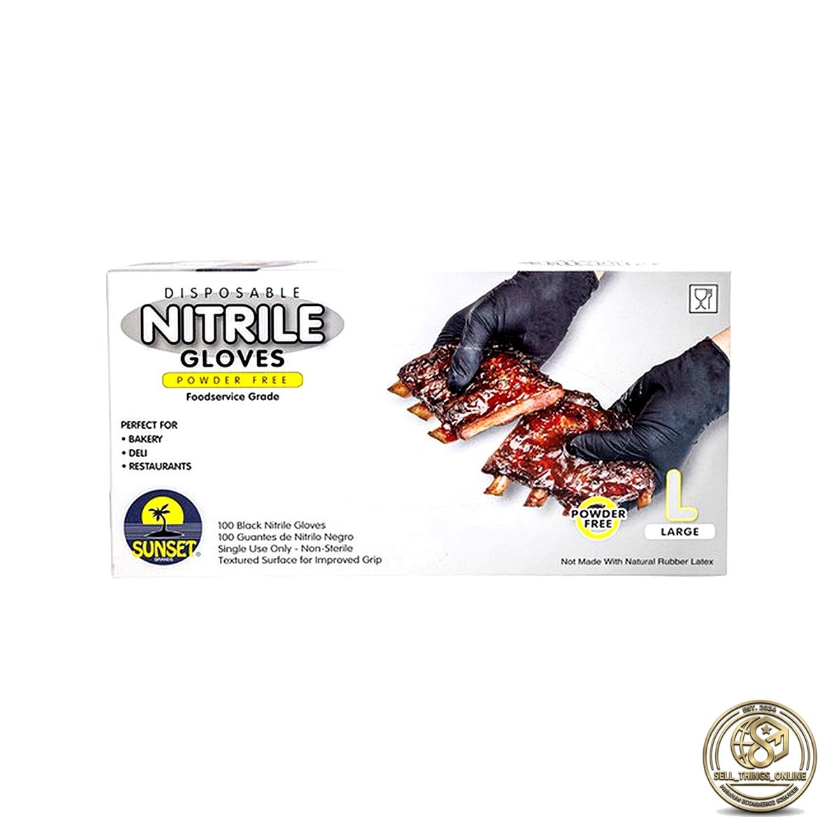 Black Nitrile Gloves Large 100ct Powder Free Food Safe Disposable Bulk