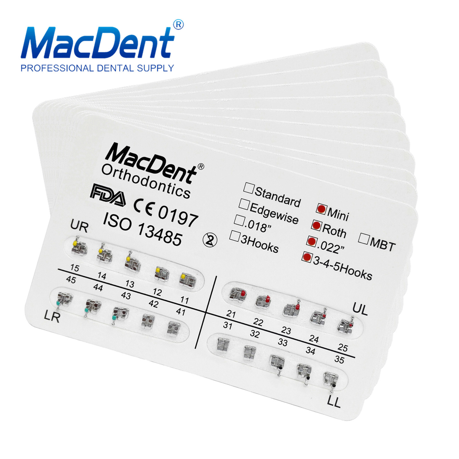 MacDent Dental Orthodontic Brackets Braces Mini Roth MBT Slot 022/018 Hooks 345