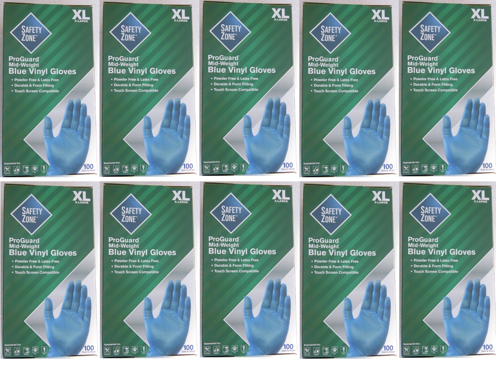 ProGuard mid-weight Safety Zone XL Vinyl Gloves Blue 100 Count powder free lot