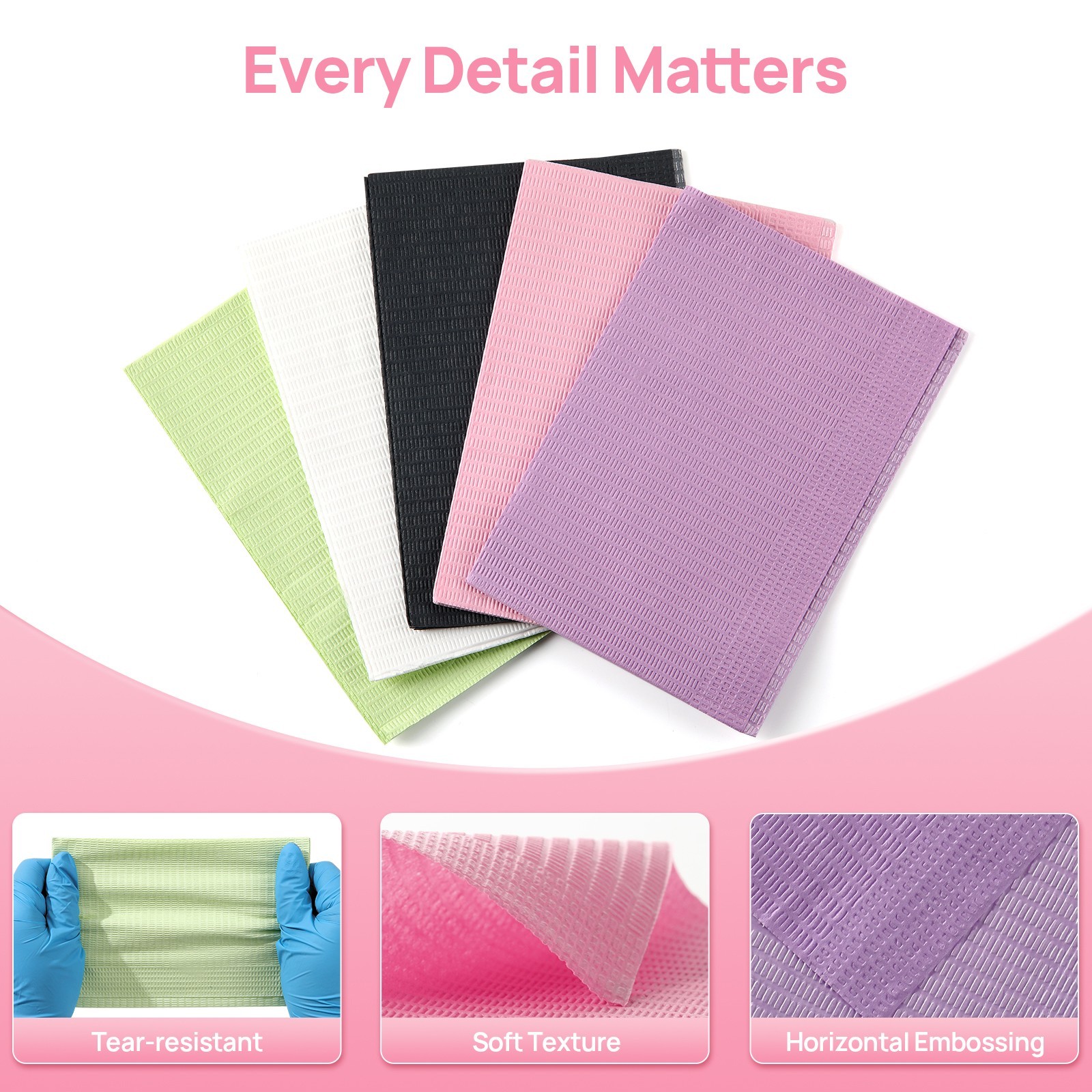 200Pcs Dental Patient Bibs 3-Ply Disposable Waterproof Tattoo Bibs 13″x18″ Pink