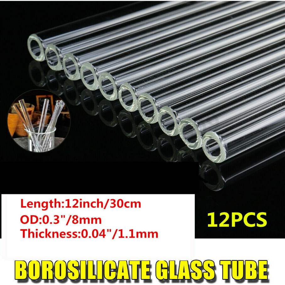 12″ Pyrex Glass Blowing Tubes 12pcs 8mm OD Clear Thick Glass Tubing