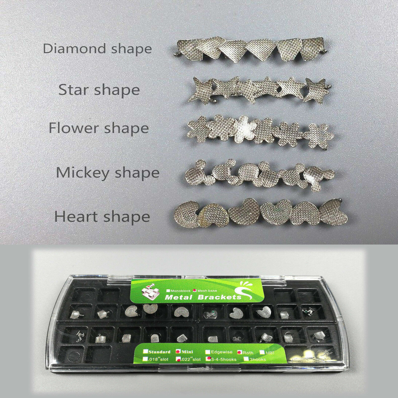 Orthodontic Brackets Mickey Star Flower Heart Diamond Mini Roth 022 Hook 345
