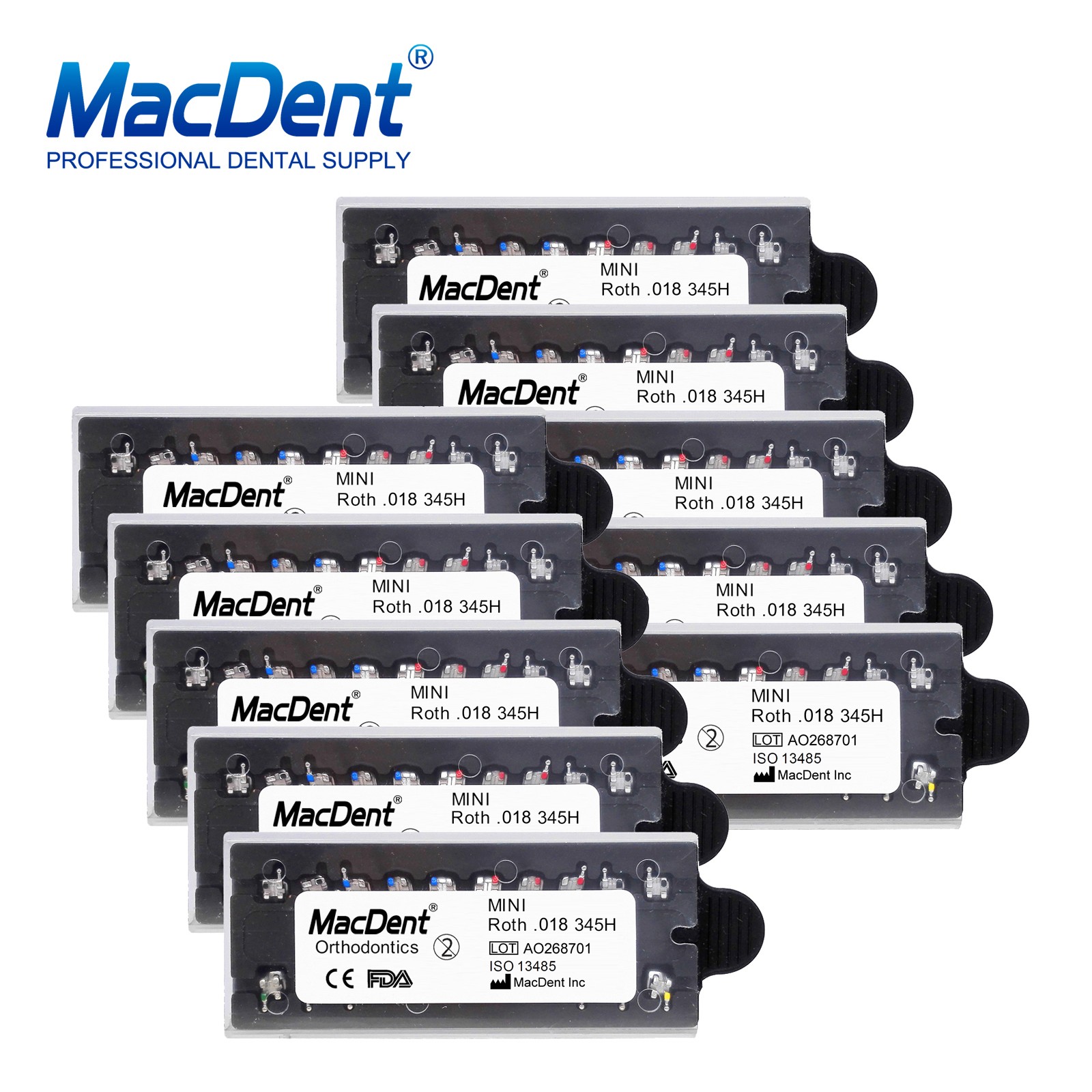 1-50X MacDent Dental Ortho Monoblock Brackets Braces Mini Roth .018 3-4-5 Hooks