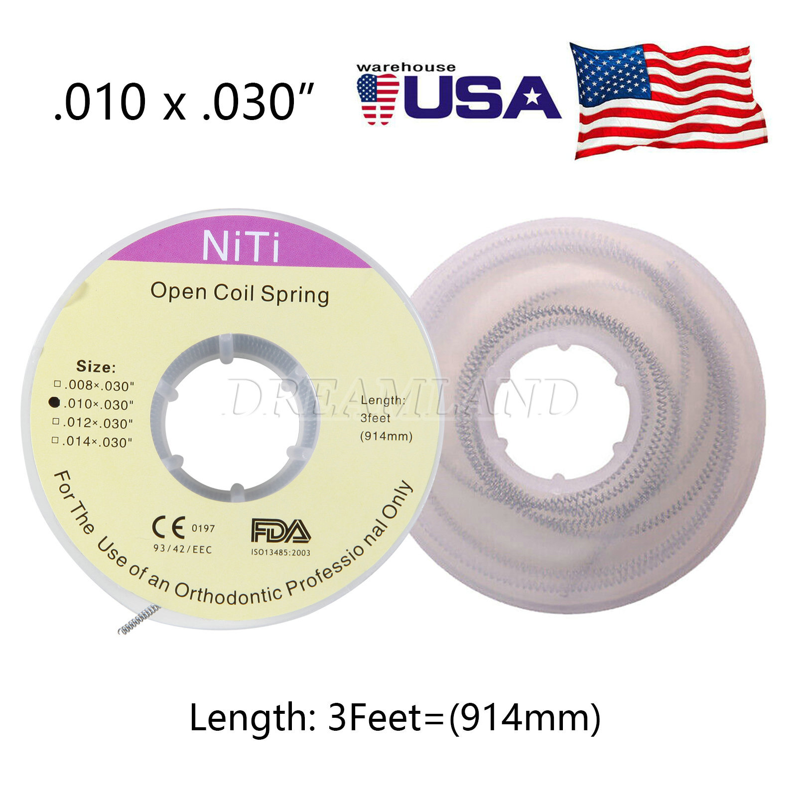 1 Roll Dental Orthodontic Niti Open Coil Spring Spool Dia.010 *030 inch 914mm