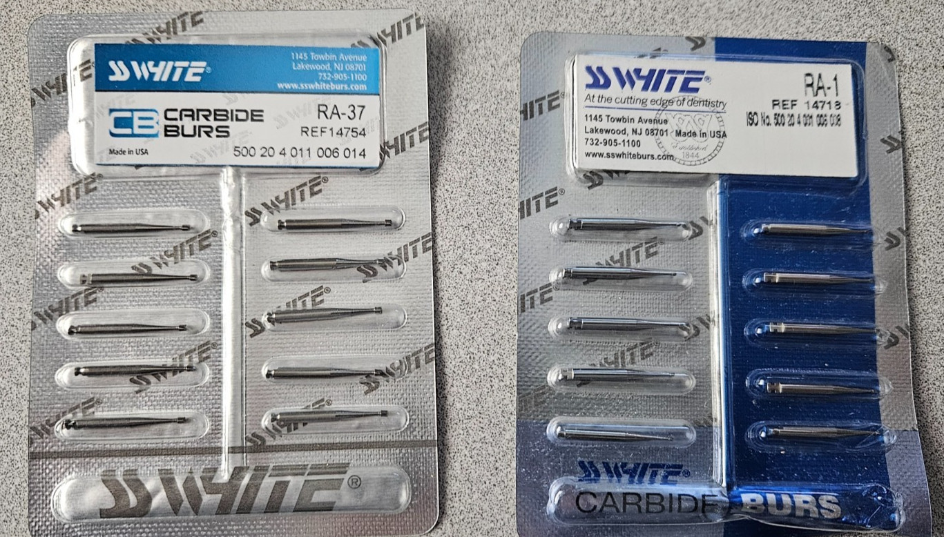 SS White Dental Carbide Burs RA-1 OR RA-37 Latch type 10 PACK- SEE DESCRIPTION