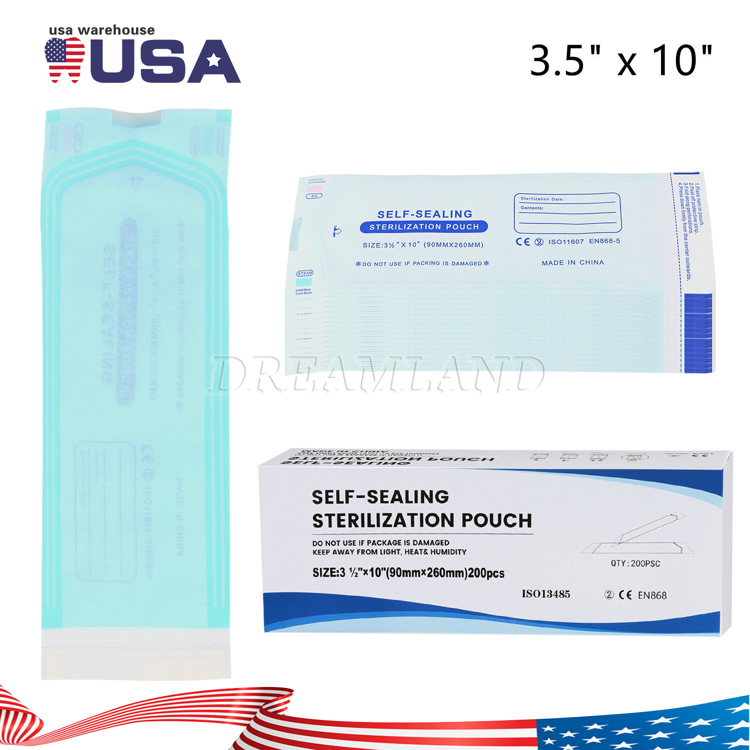 3.5 ” x 10 ” Sterilization Pouches Dental Self Seal Pouch Bag 200 Bags