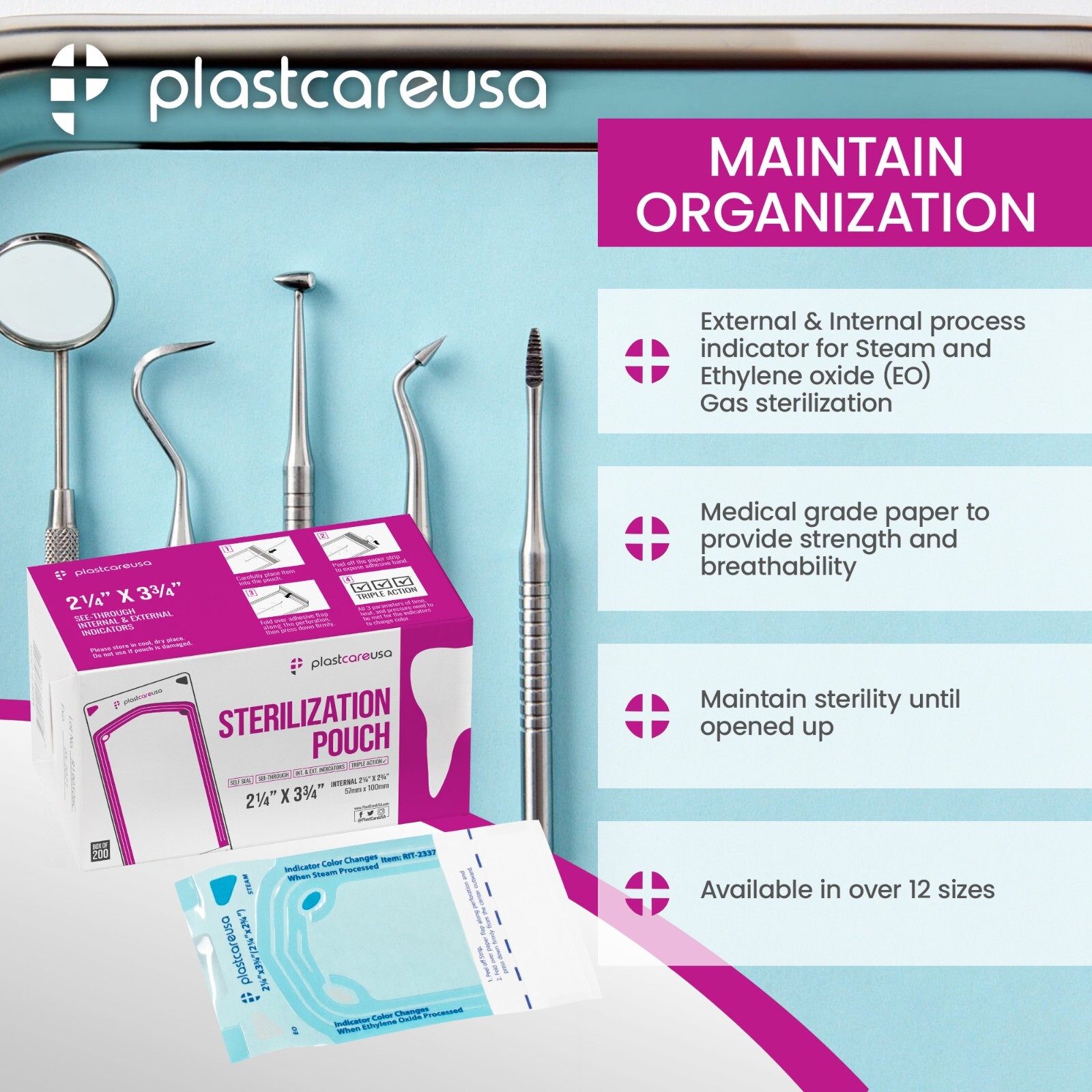 2.25 x 2.75 Self-Sterilization Pouches Autoclave Bags Dental Tattoo (Box of 200)