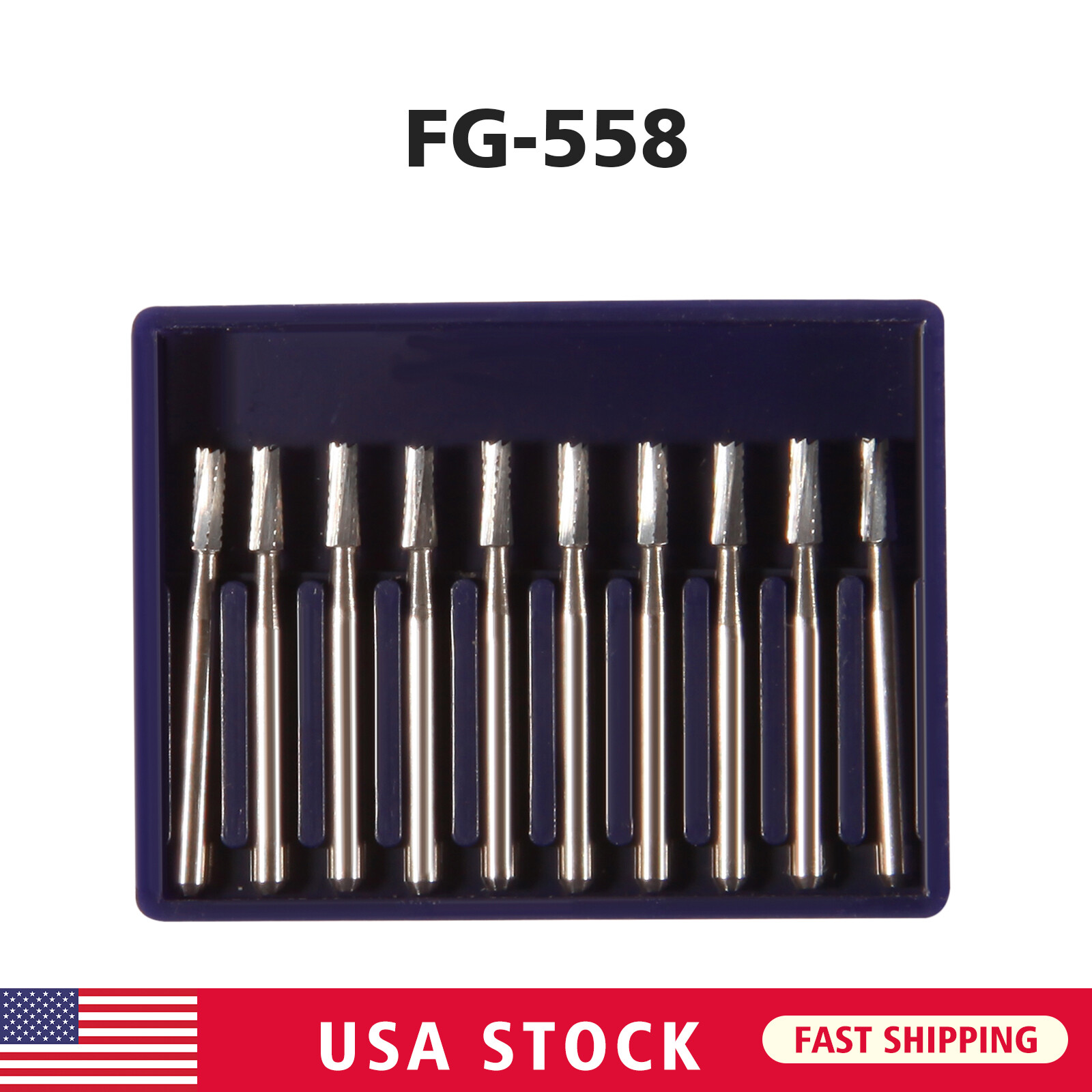 10Pcs FG-558 Dental Tungsten Carbide Steel Burs for High Speed Handpiece