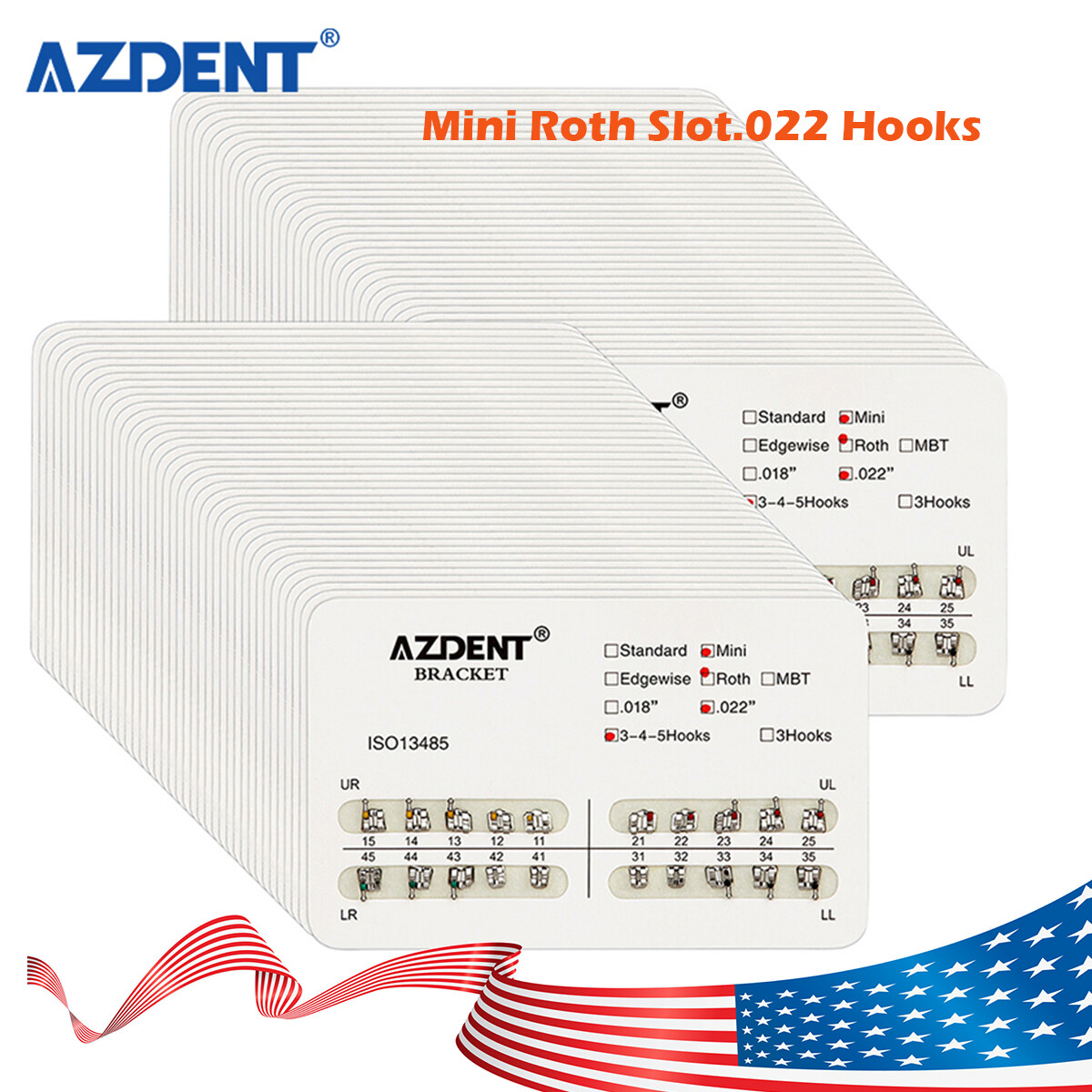 20 kits Dental Orthodontic Brackets Braces MINI Roth Slot.022 Hooks 345 AZDENT