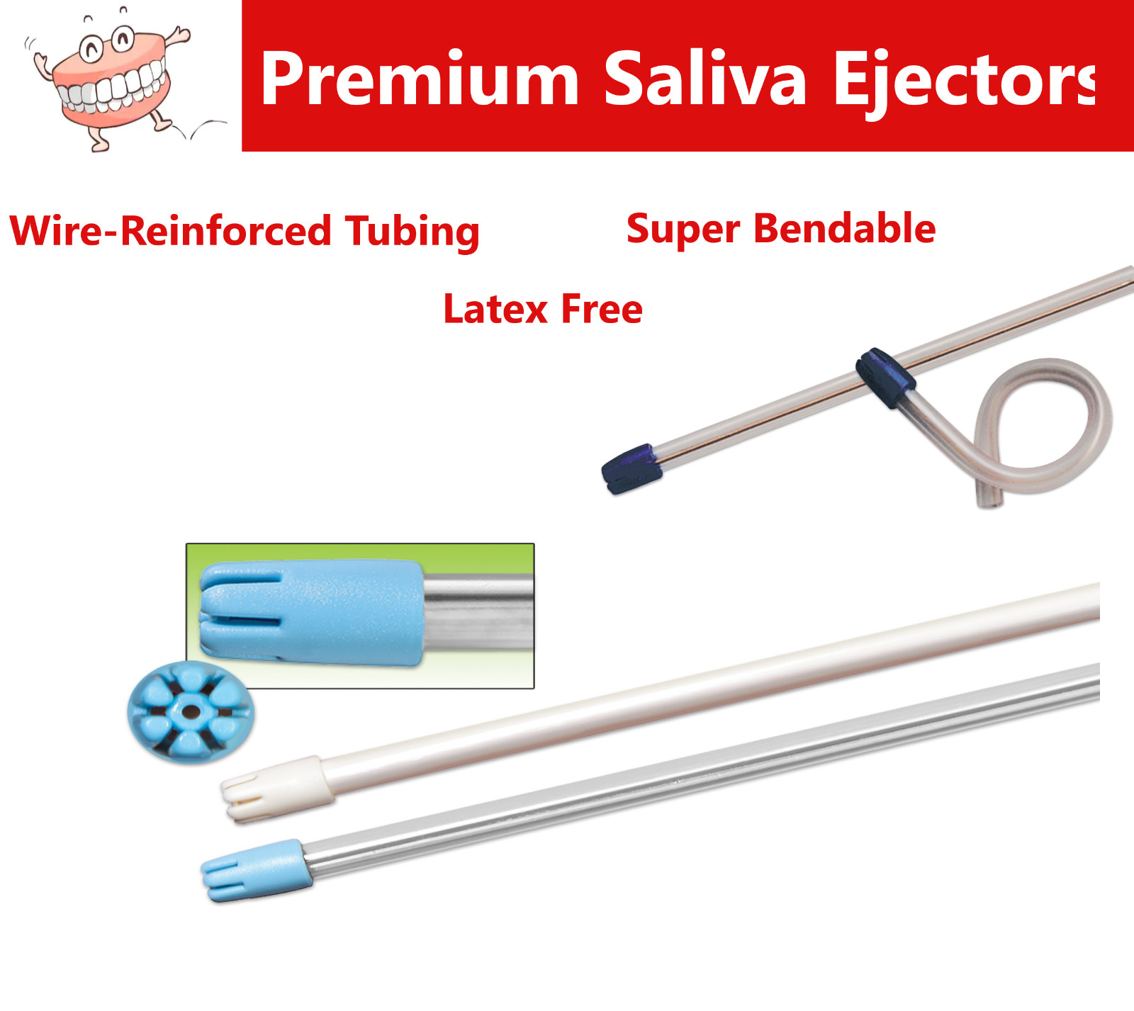 1000/Box Saliva Ejectors Ejector Clear/BLUE Dental Suction Tips Disposable Tips