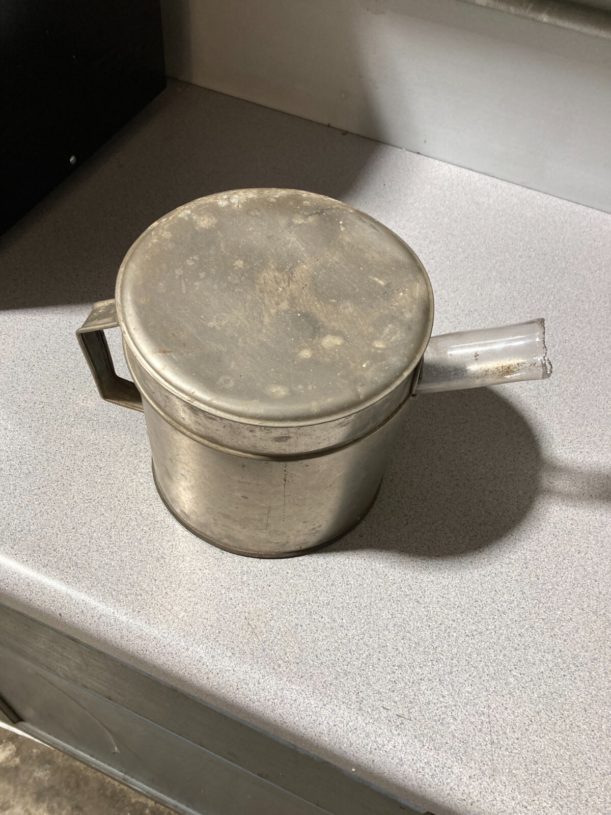 Glass Reaction Flasks in metal tin Made In Sweden primitive Not sure what it’s
