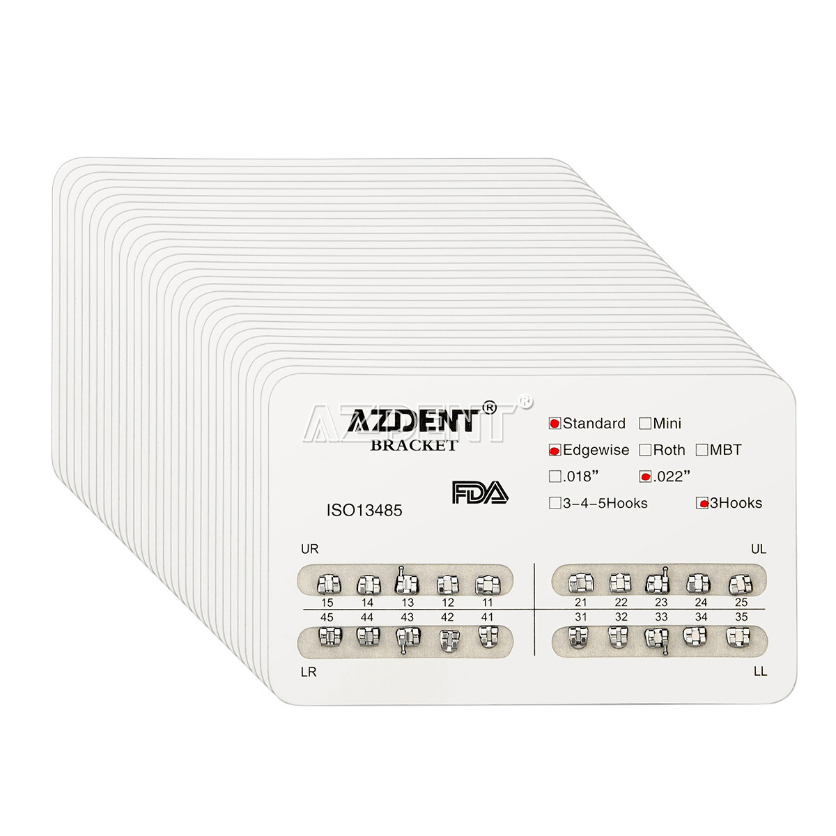 AZDENT Brackets de Ortodoncia Dental Standard Roth MBT 022/018 Ganchos 3/345