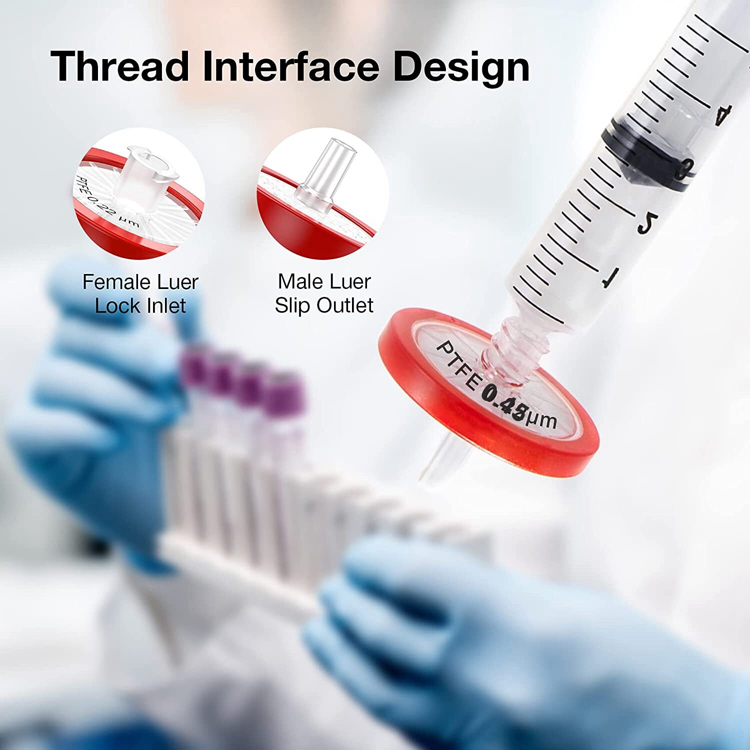 300pcs Syringe Filter PTFE Membrane 25mm 0.45μm Size Biomed School No-Sterile PP