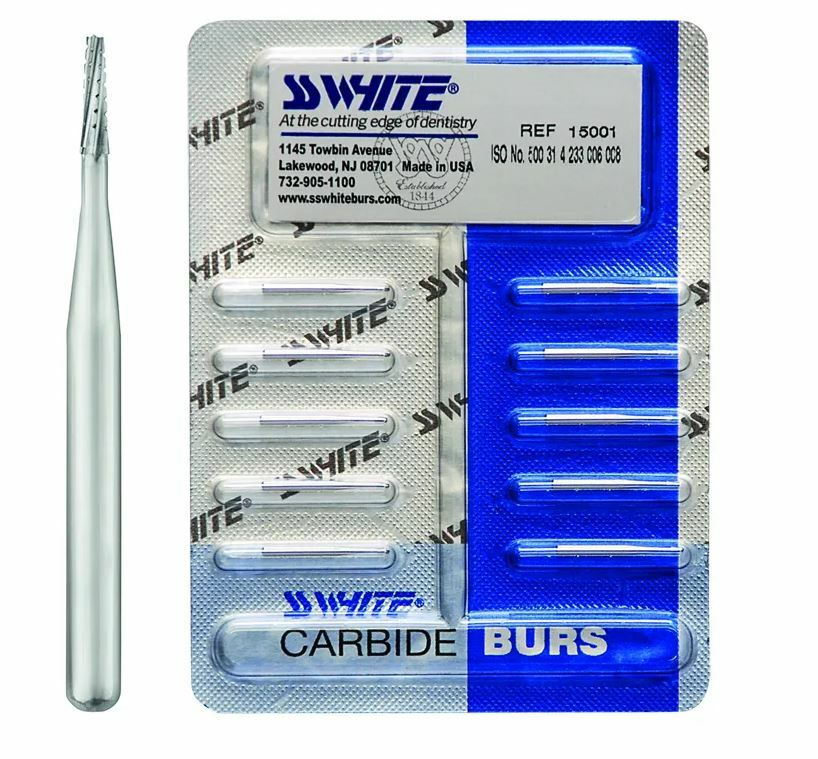 SS WHITE Dental Surgical Carbide Burs FG 703L Cross Cut Taper Fissure 10/ pack