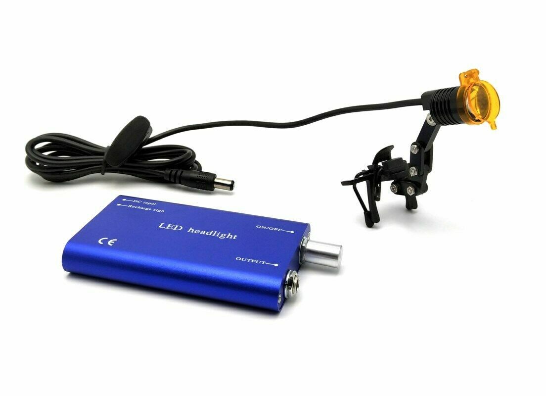 US STOCK 3W Dental Medical LED Head Light w/ Filter Metal Clip-on Head Ligh Blue