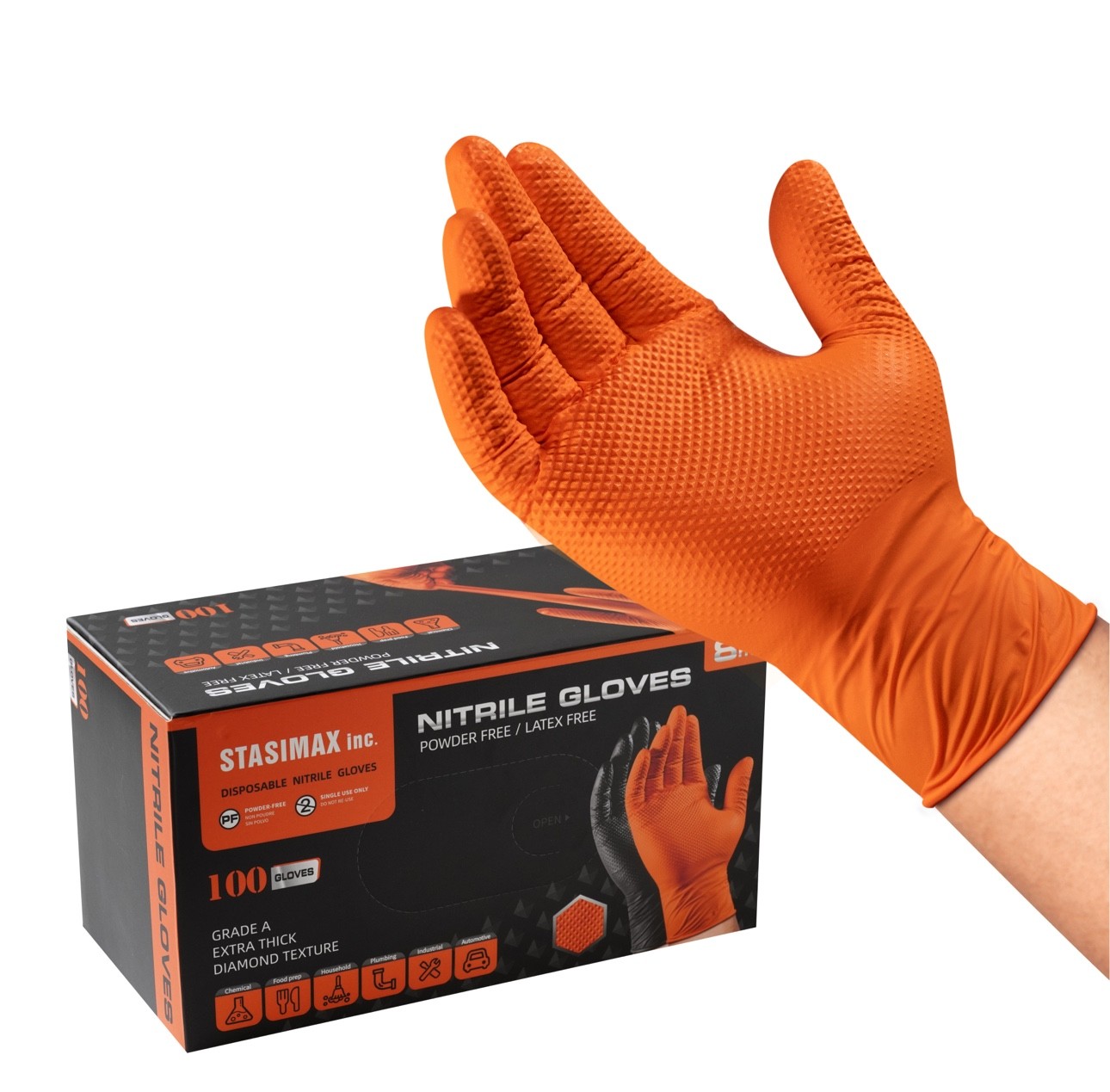 1000 Orange textured Nitrile Gloves 8 Mil Disposable Exam Food Safe M/L/XL