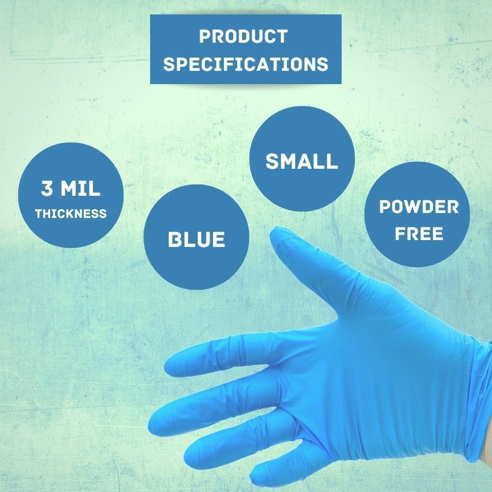 Small 3 MIL Textured Blue Nitrile Powder-Free Gloves 1000 Pieces