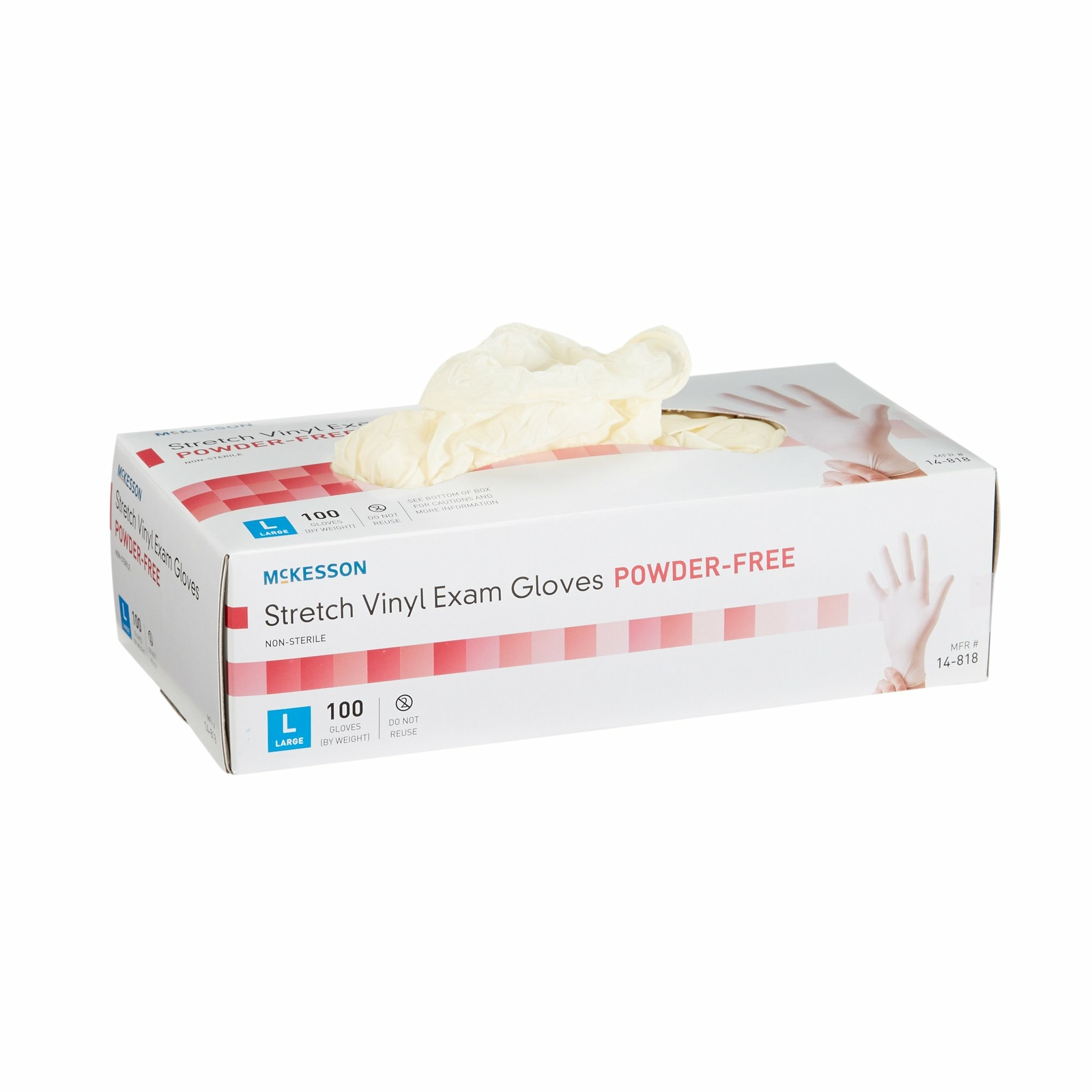 McKesson Stretch Vinyl Exam Glove Standard Cuff Length LARGE 100 per Box