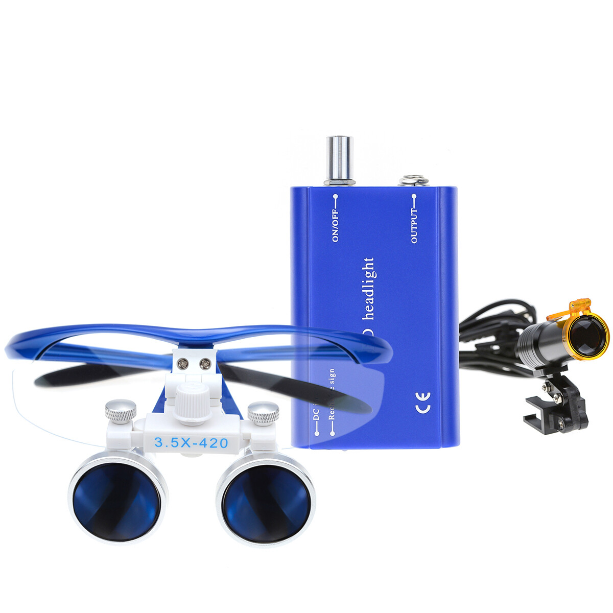 Dental Blue High Power 5W LED Headlight+Light Shield+3.5X Surgical Loupes DY-008