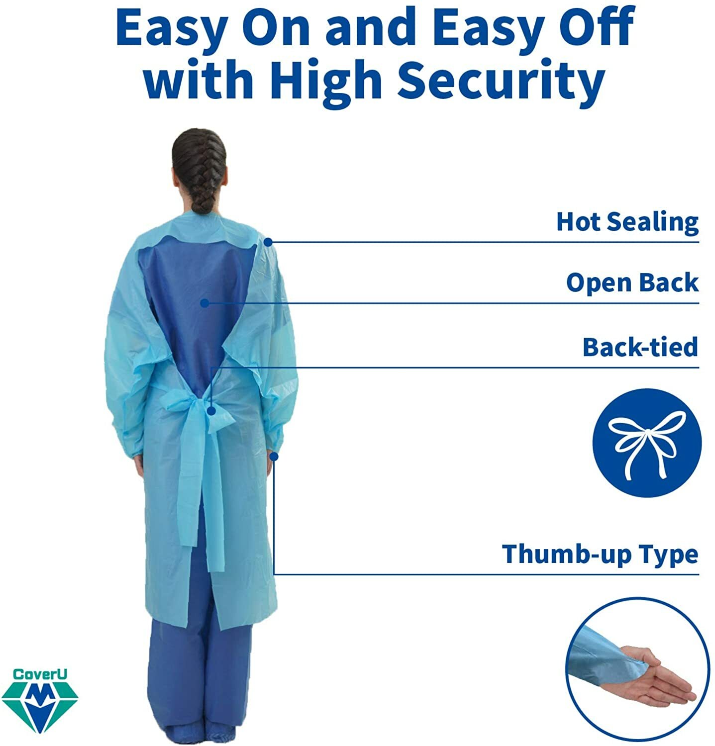 CPE 35 GSM Gowns Disposable Medical Isolation Gown 20/40/60/80/100 PCS
