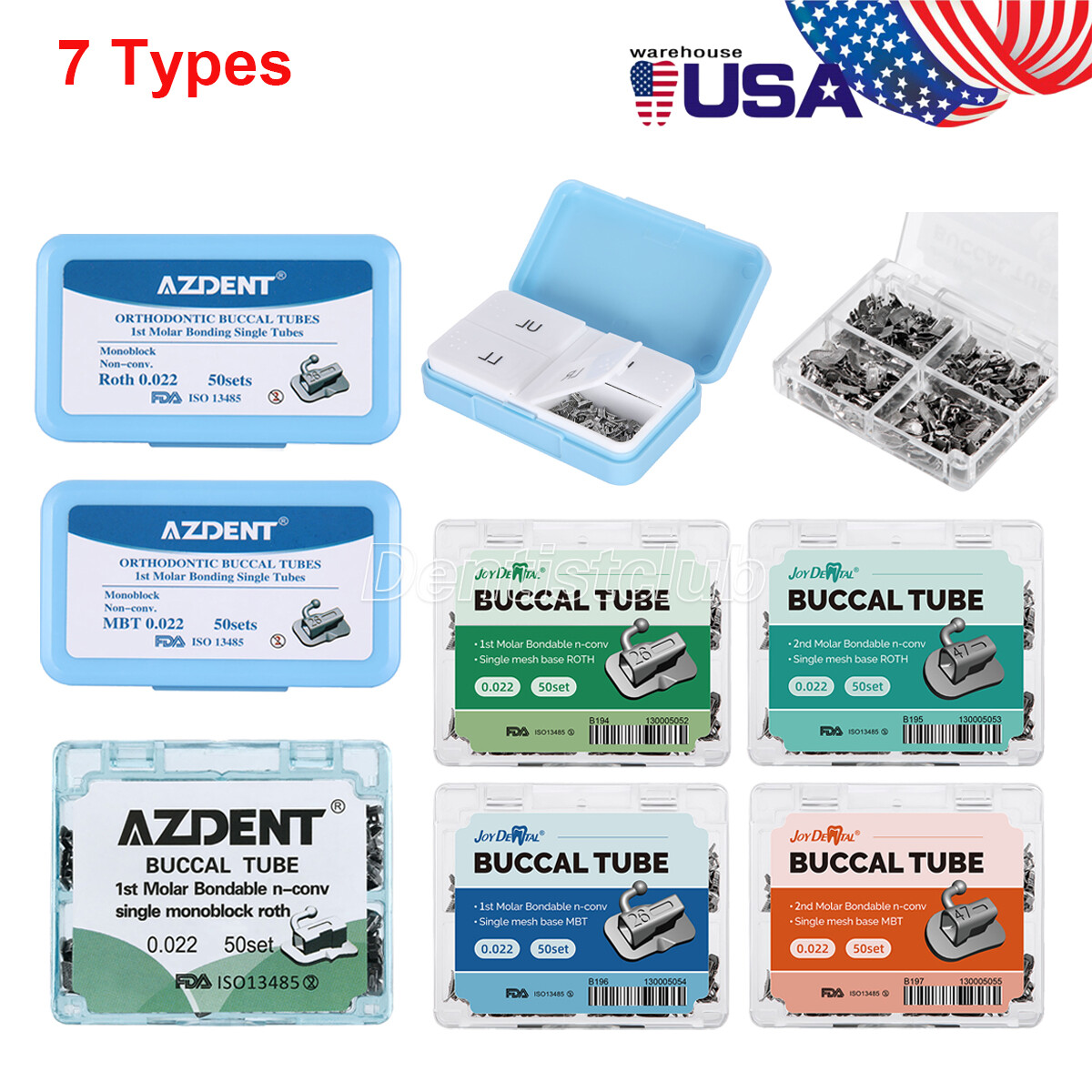 50Sets Dental Ortho Buccal Tube 1st/2nd Molar Bondable Non-Conv Roth/MBT .022