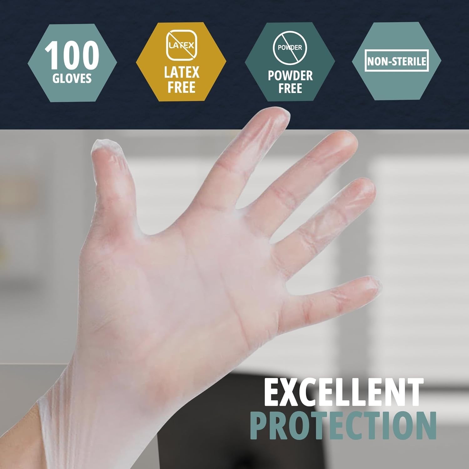 Vinyl Exam Medical Gloves,Powder-Free,Latex-Free,Large,100-Count