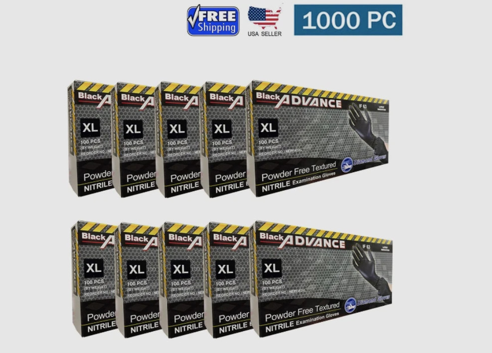 Advance Nitrile Examination Gloves 6-mil, Black – 1000 Pieces New (S/M/L/XL)