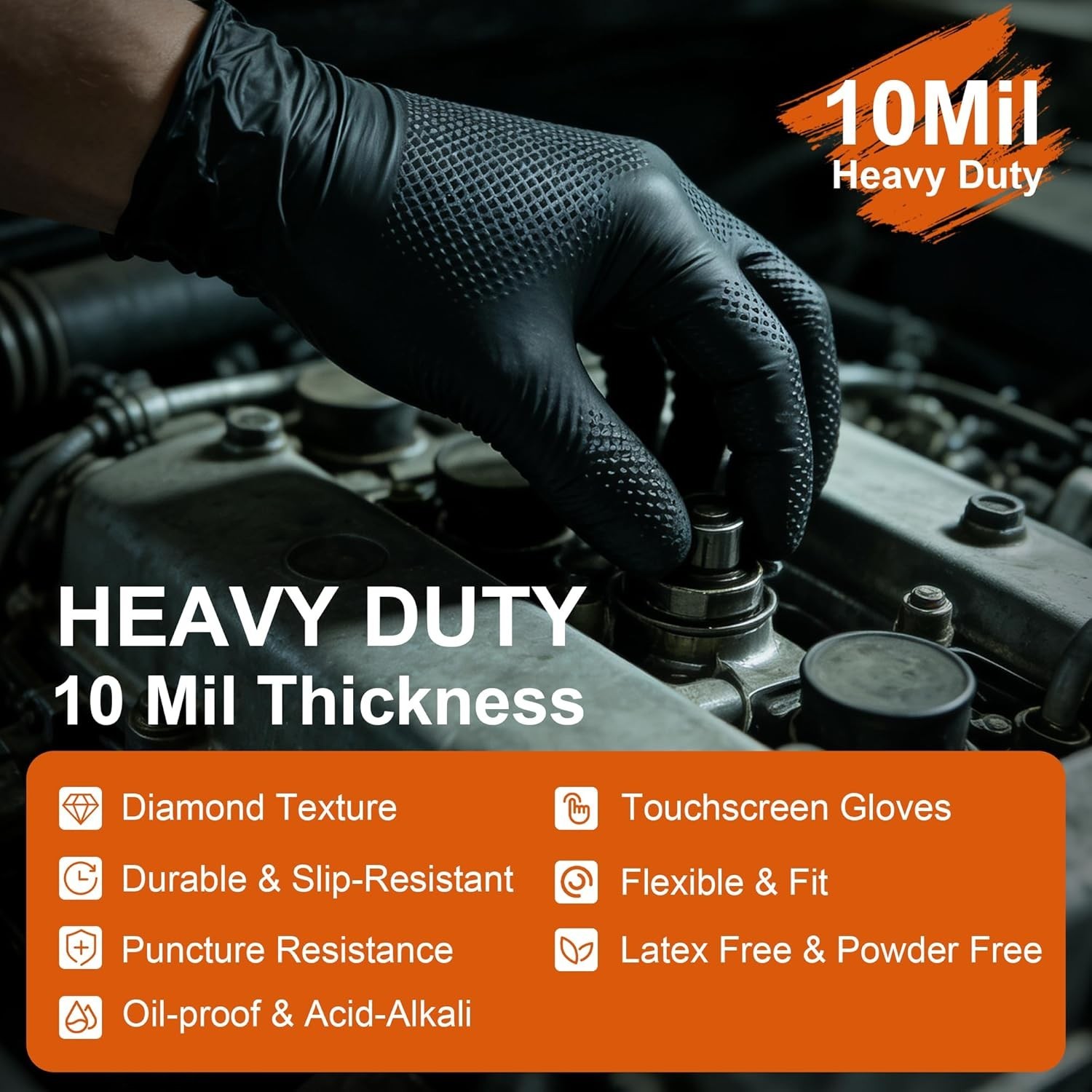10mil Nitrile Gloves Thick,Industrial Disposable Gloves with Diamond Textured…