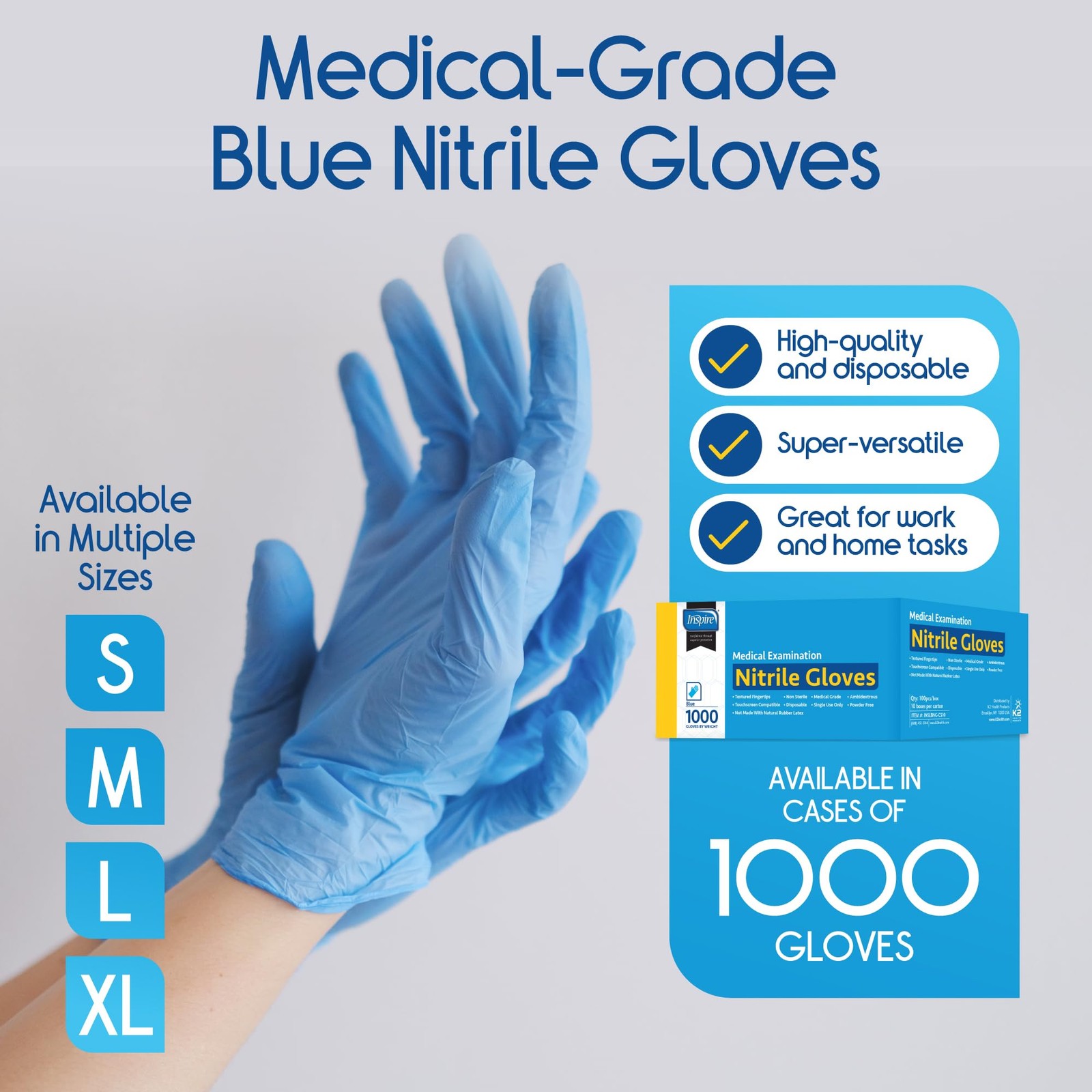 Inspire Nitrile Exam Gloves | The Original Quality Stretch Medium, Blue