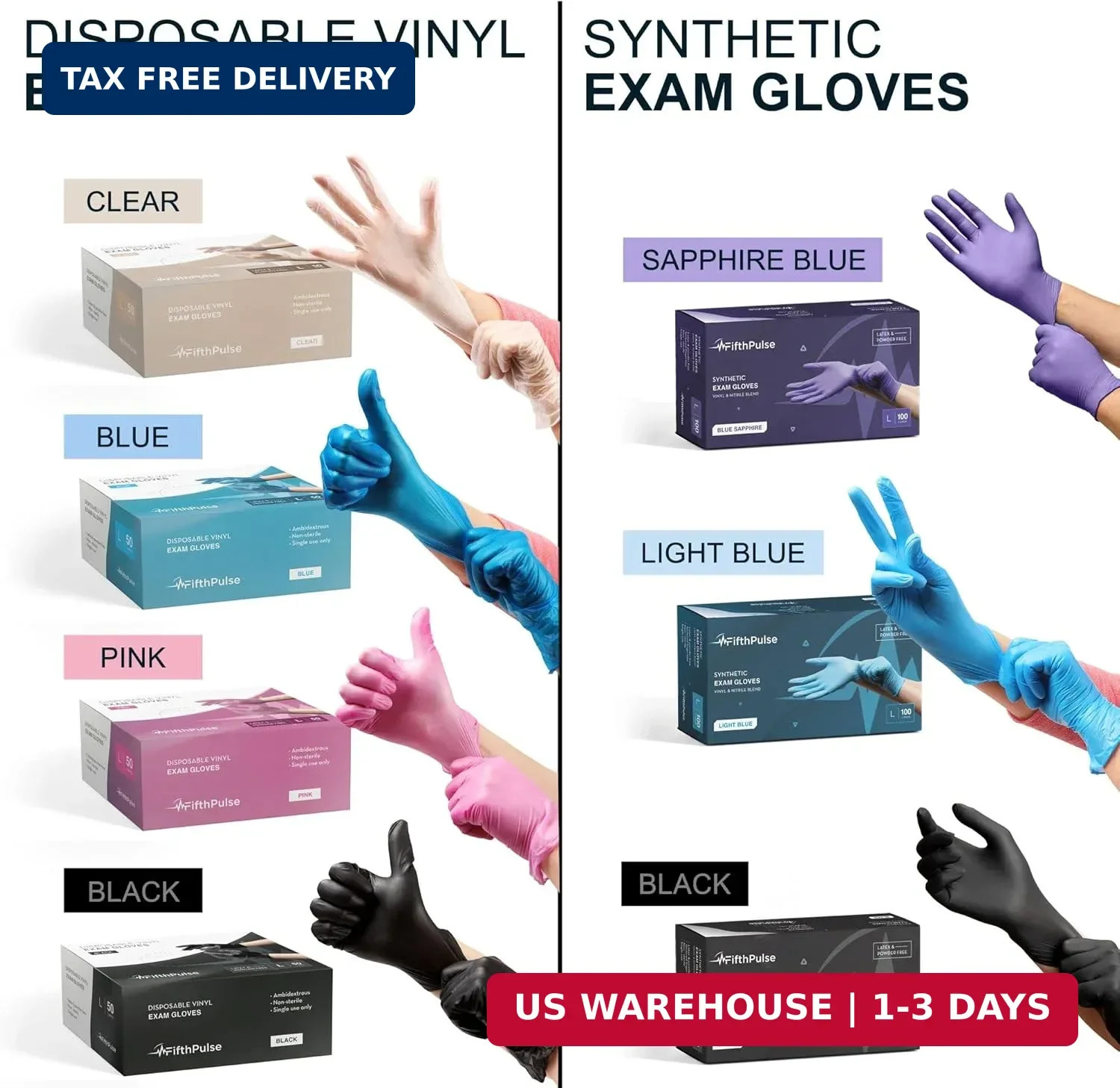 FifthPulse Black Vinyl Disposable Gloves – Powder and Latex Free Medical Exam