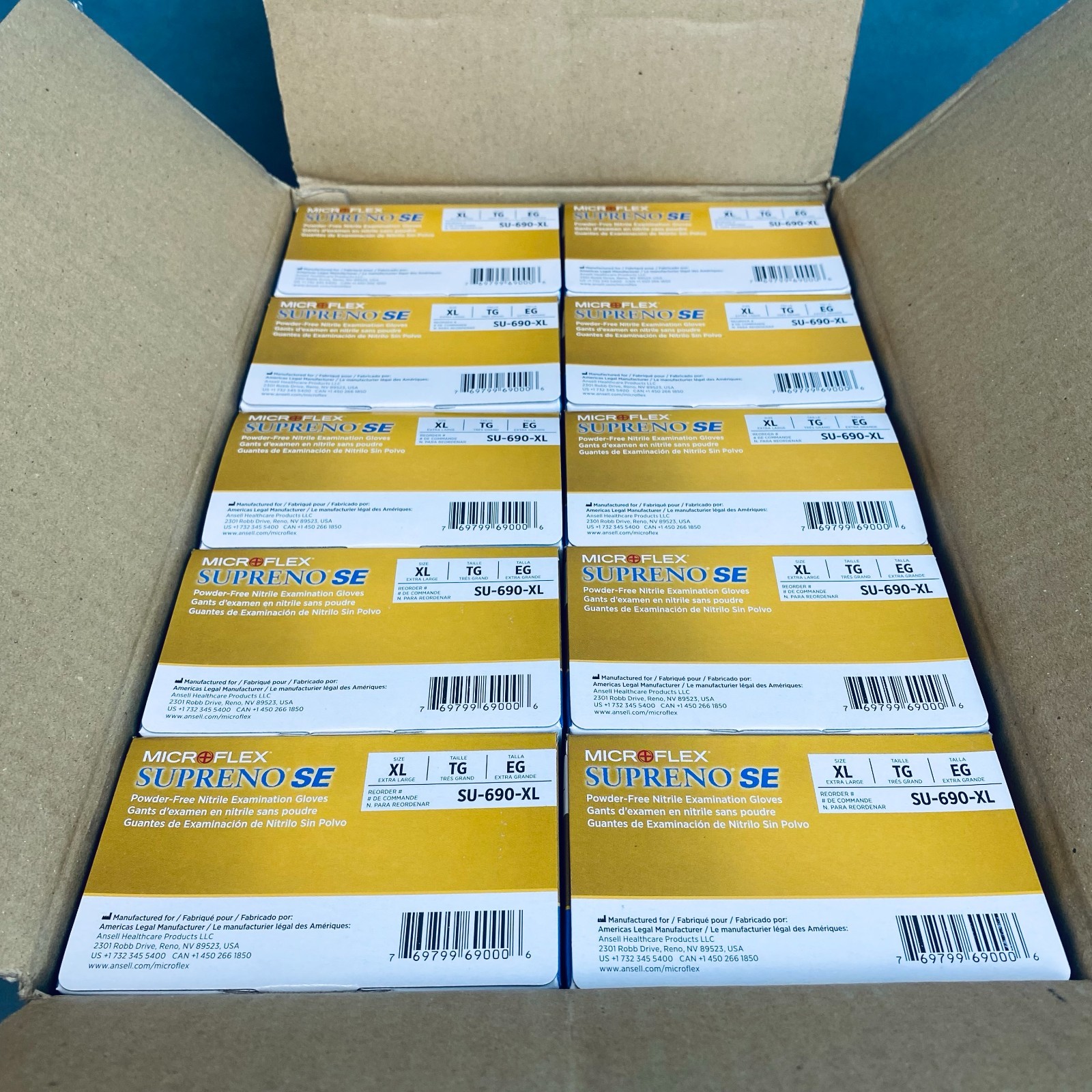 Ansell Microflex Nitrile Gloves XL Supreno EC Powder Free 10 Boxes of 50 Each