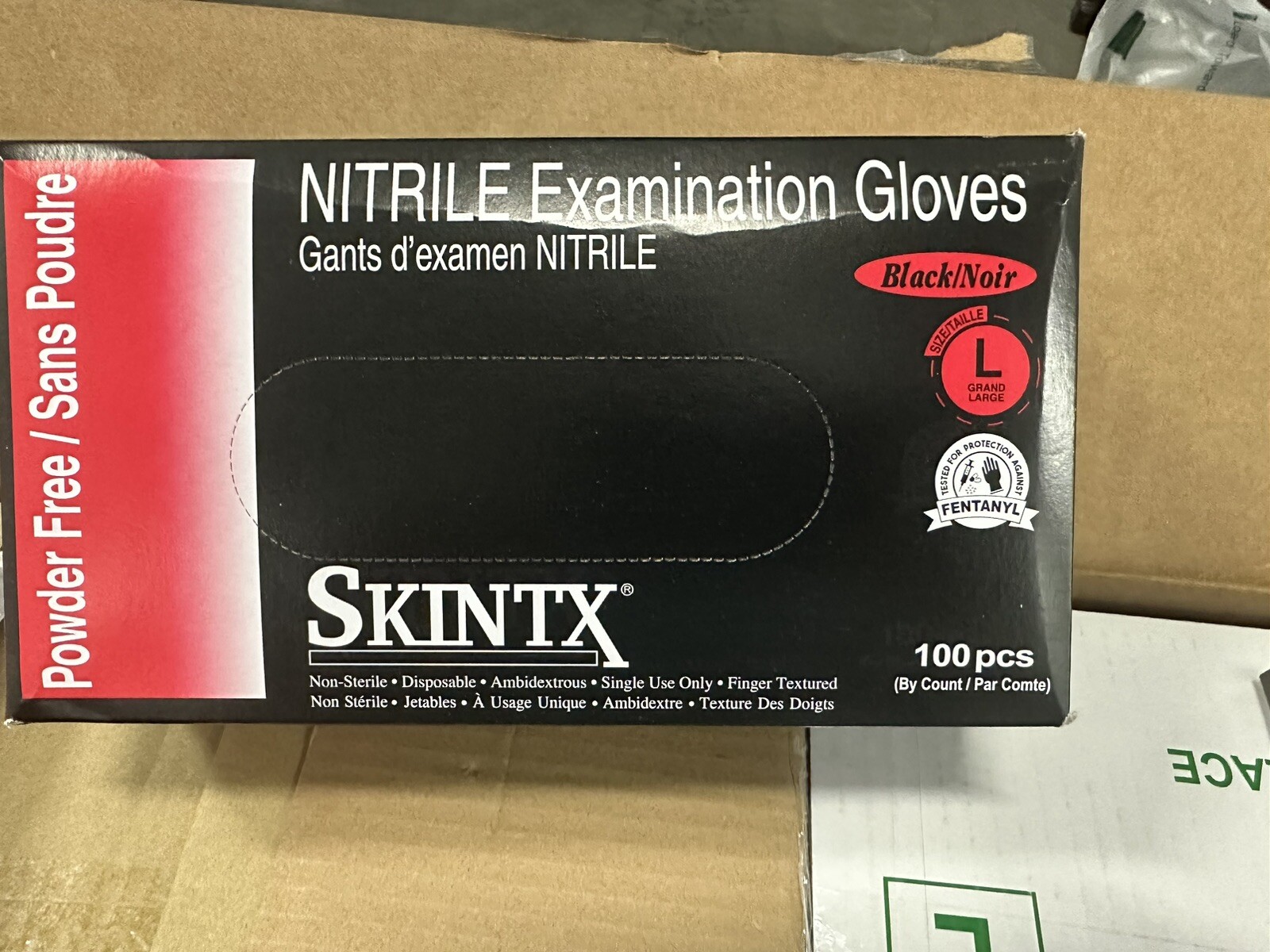 SKINTX BLACK NITRILE EXAM PF GLOVES – LARGE