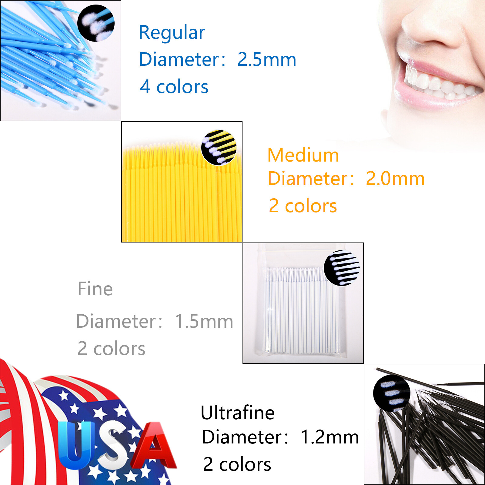 100 Pcs/pack Dental Micro Brush Disposable Materials Tooth Applicators S/M/L ty