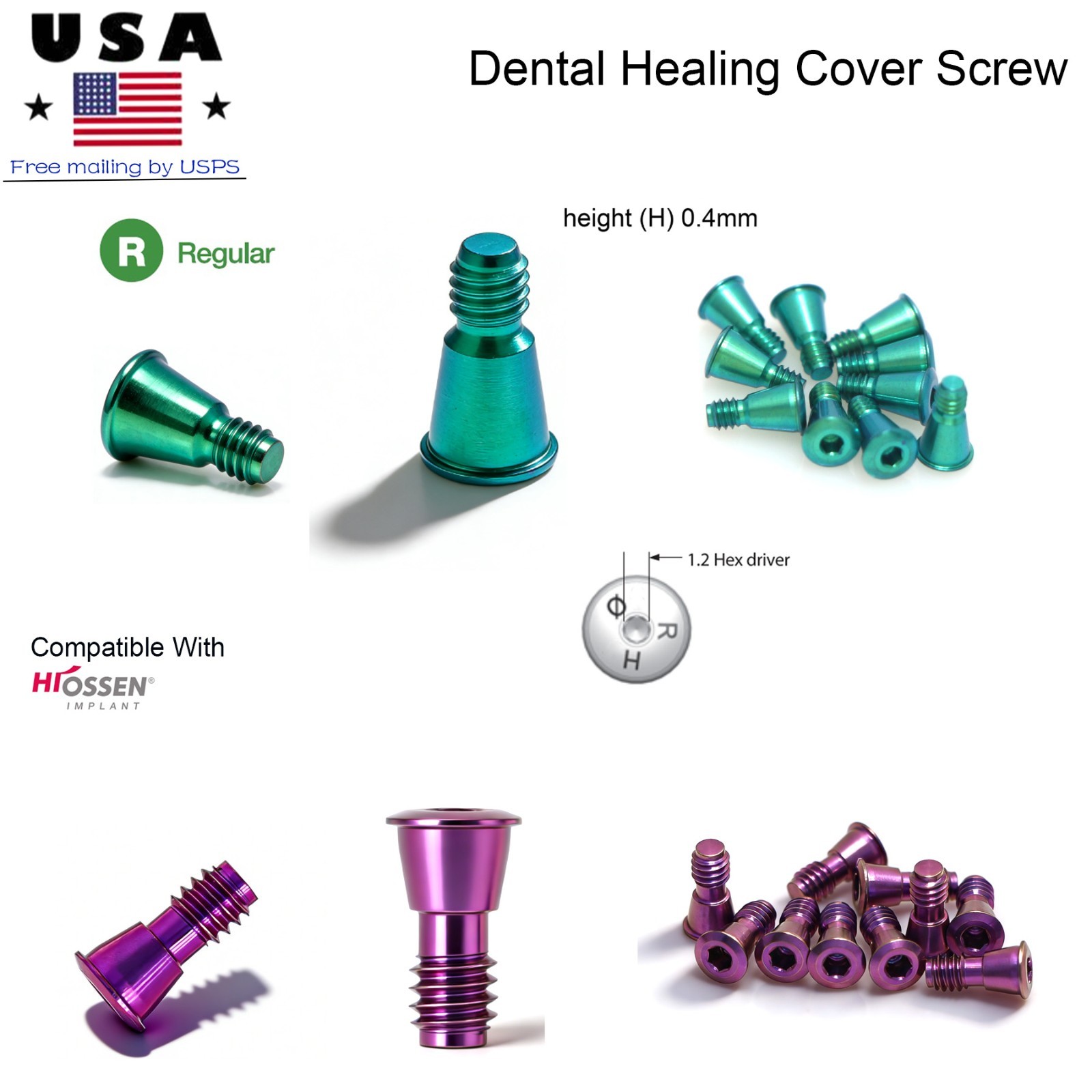 5/PK OSS Dental Cap Healing Abutment Cap Mini Regular Platform Fits Oss Hiossen
