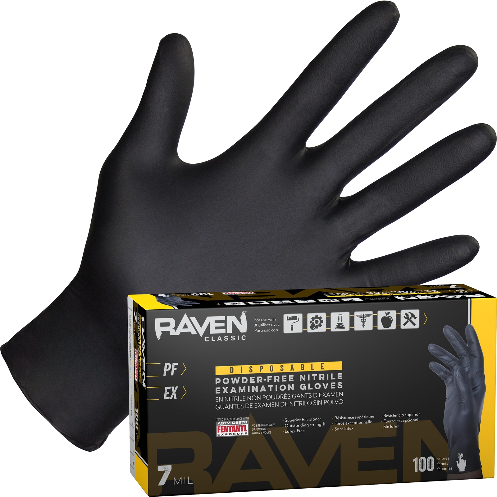 Raven 66519 Safety Powderfree Nitrile Disposable Glove Xlarge 7 Mil Thick Pack O