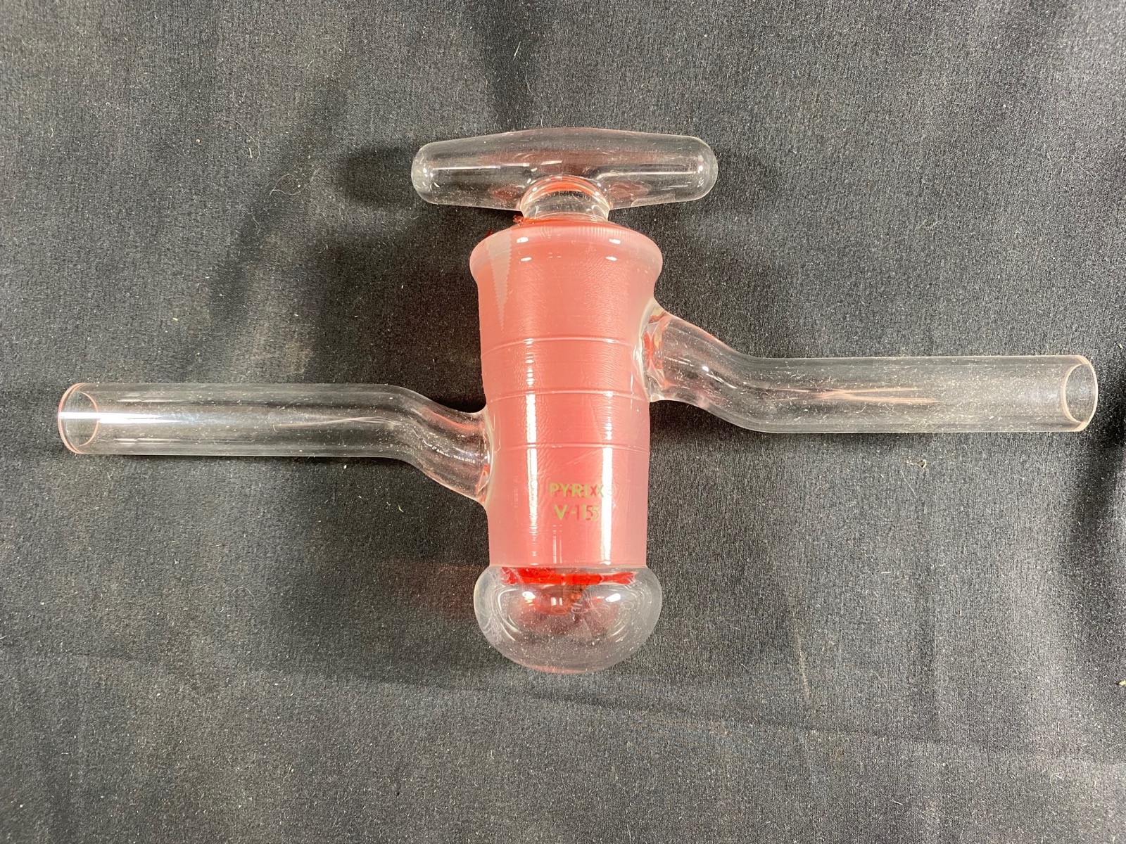 PYREX V-15 High Vacuum Stopcock Oblique 10mm Bore Hollow 305mm Length 20mm O.D.
