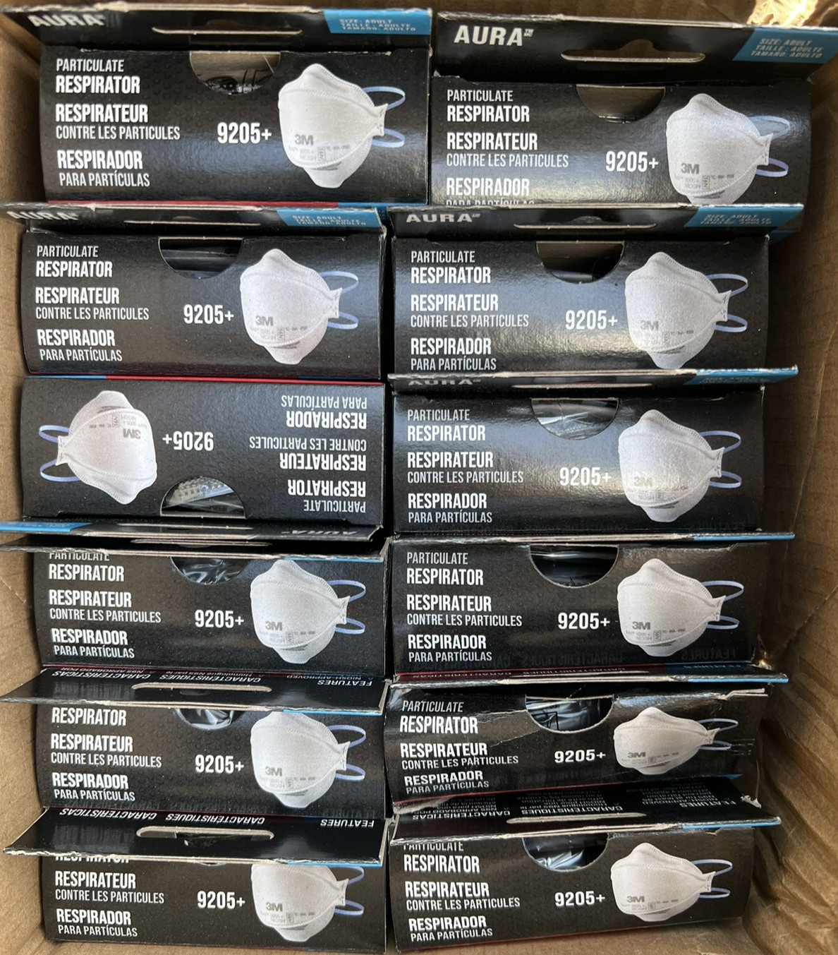 3M Aura Respirator 9205+ N95 Masks 3Pack Flat Fold Fiber glas Exp 2030 Lot of 12