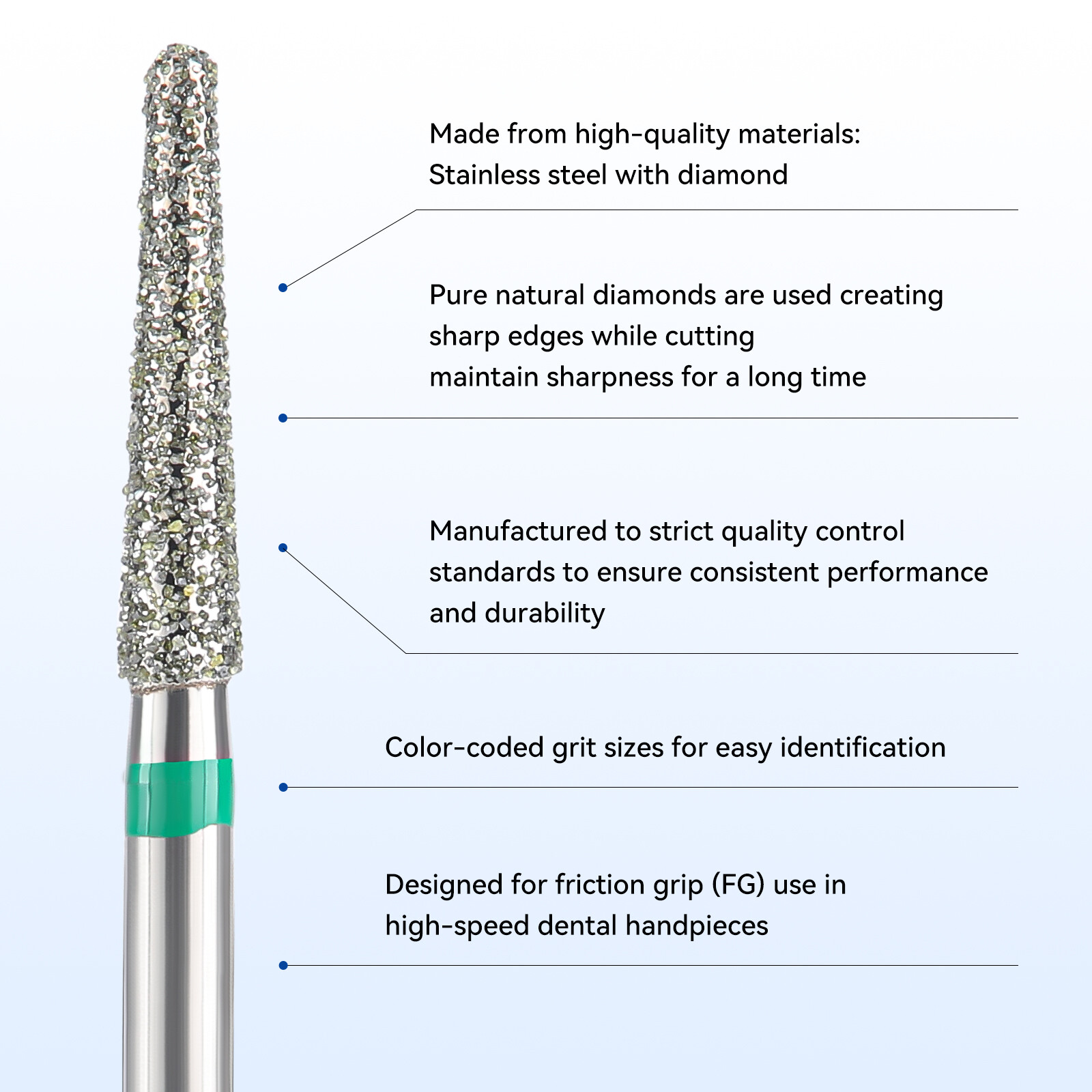 Dental Diamond Burs Round End Taper Type Friction Grip Burs FG 856