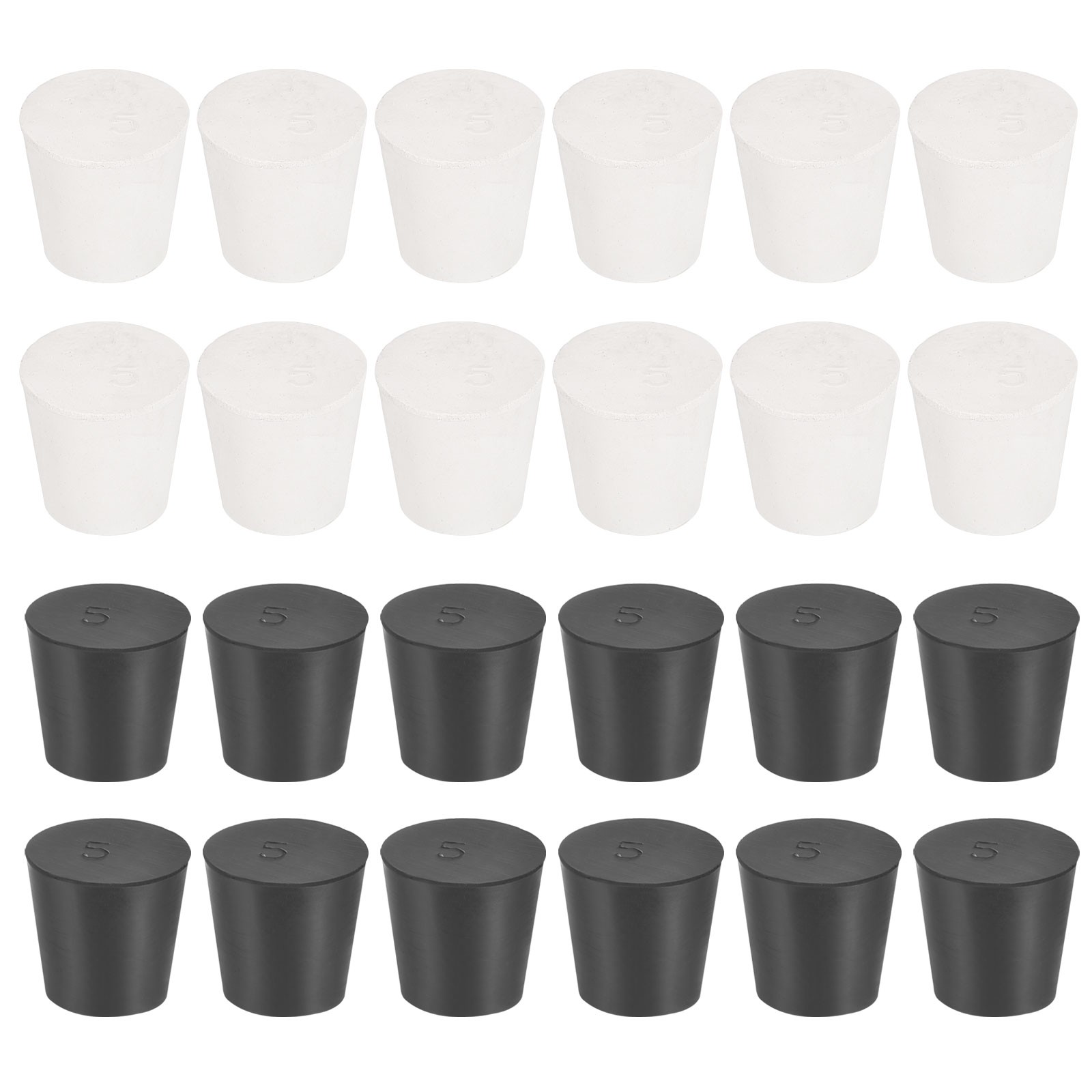 24 Pcs Solid Rubber Stopper Size 5#-29mm x 22mm – 28mm Long, Black/White