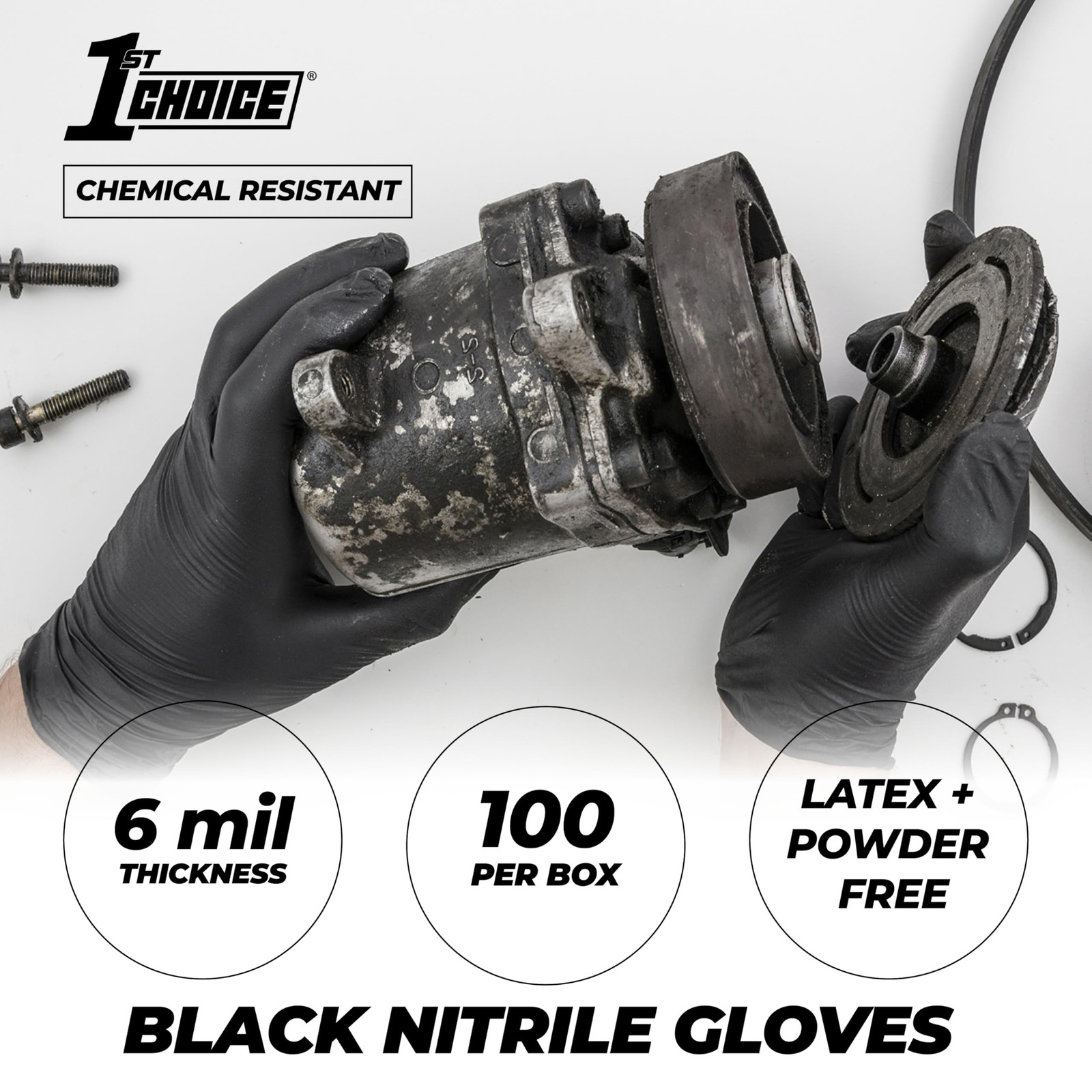 Large Pack Of 100 Black Nitrile Disposable Gloves Latex Free Food Safe Punctu…