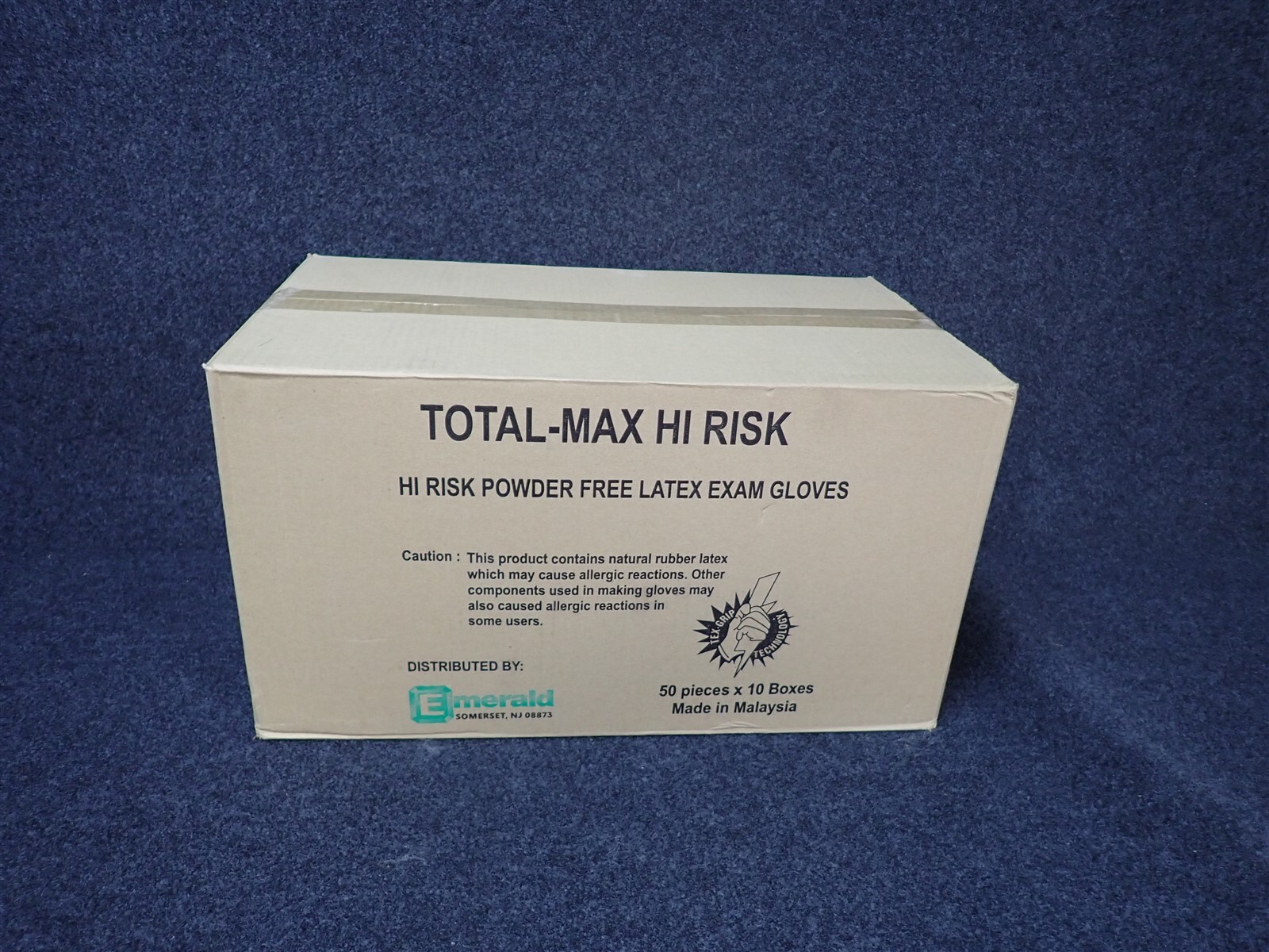 500ct Emerald Total-Max HI Risk Powder Free Latex Gloves Blue XL 4602 15MIL (W5)