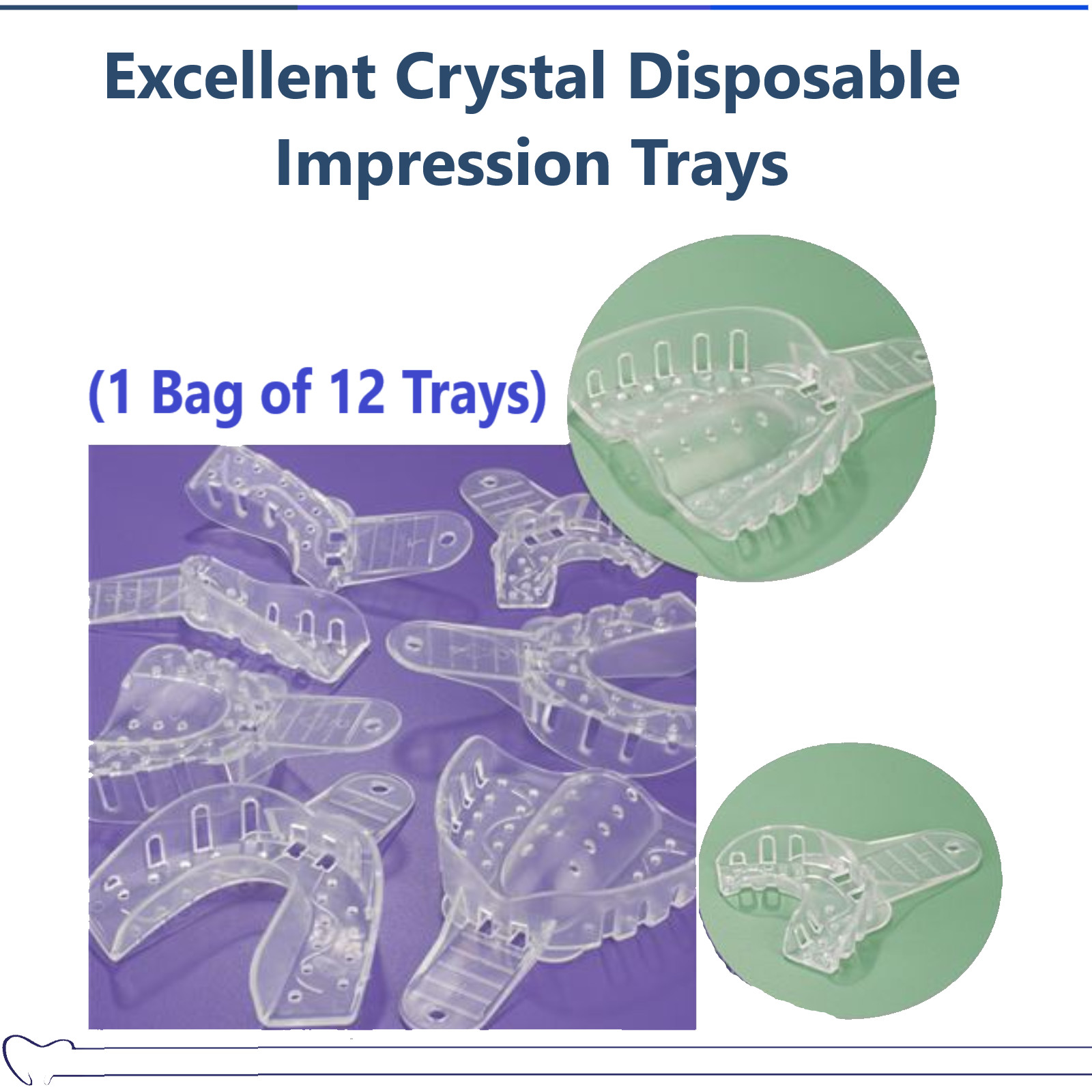 Dental Excellent Crystal Impression Tray X2 X-Large Lower Perforated Clear 12/Pk