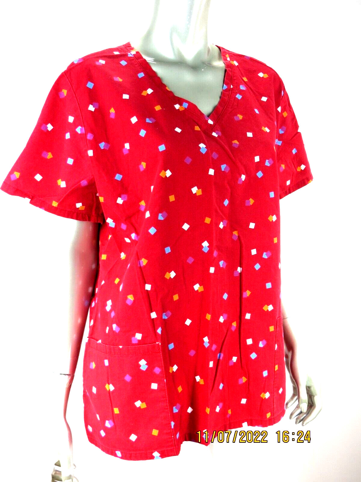 NO BRAND SZ L 100% Cotton Made Egypt Red Color Diamond Women’s Scrubs Top Shirt