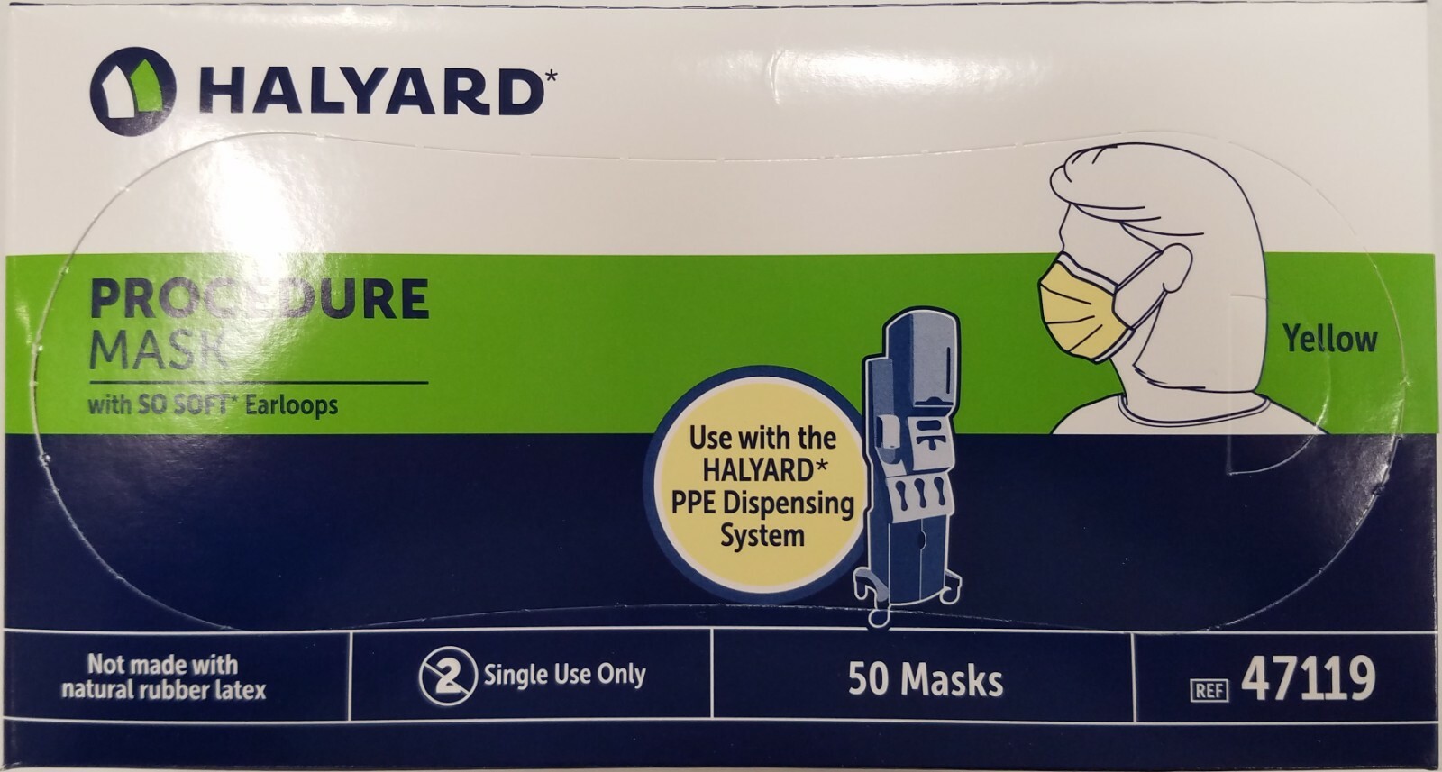 *50-Pieces* Halyard Procedure Face Mask With Soft Earloops Yellow 47119