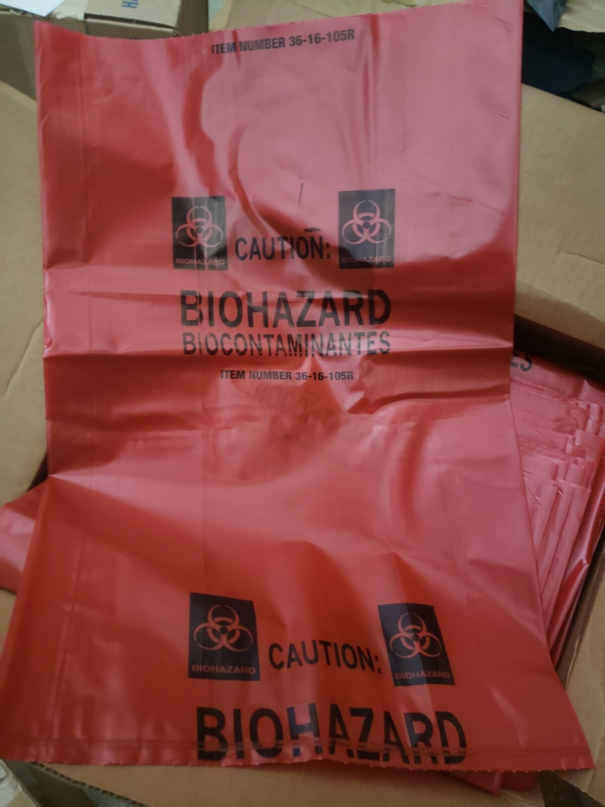 15″ x 9″ x 23″ Red Biohazard Extra-Strength Trash Bags, 4 mil, (200 BAGS/CASE)