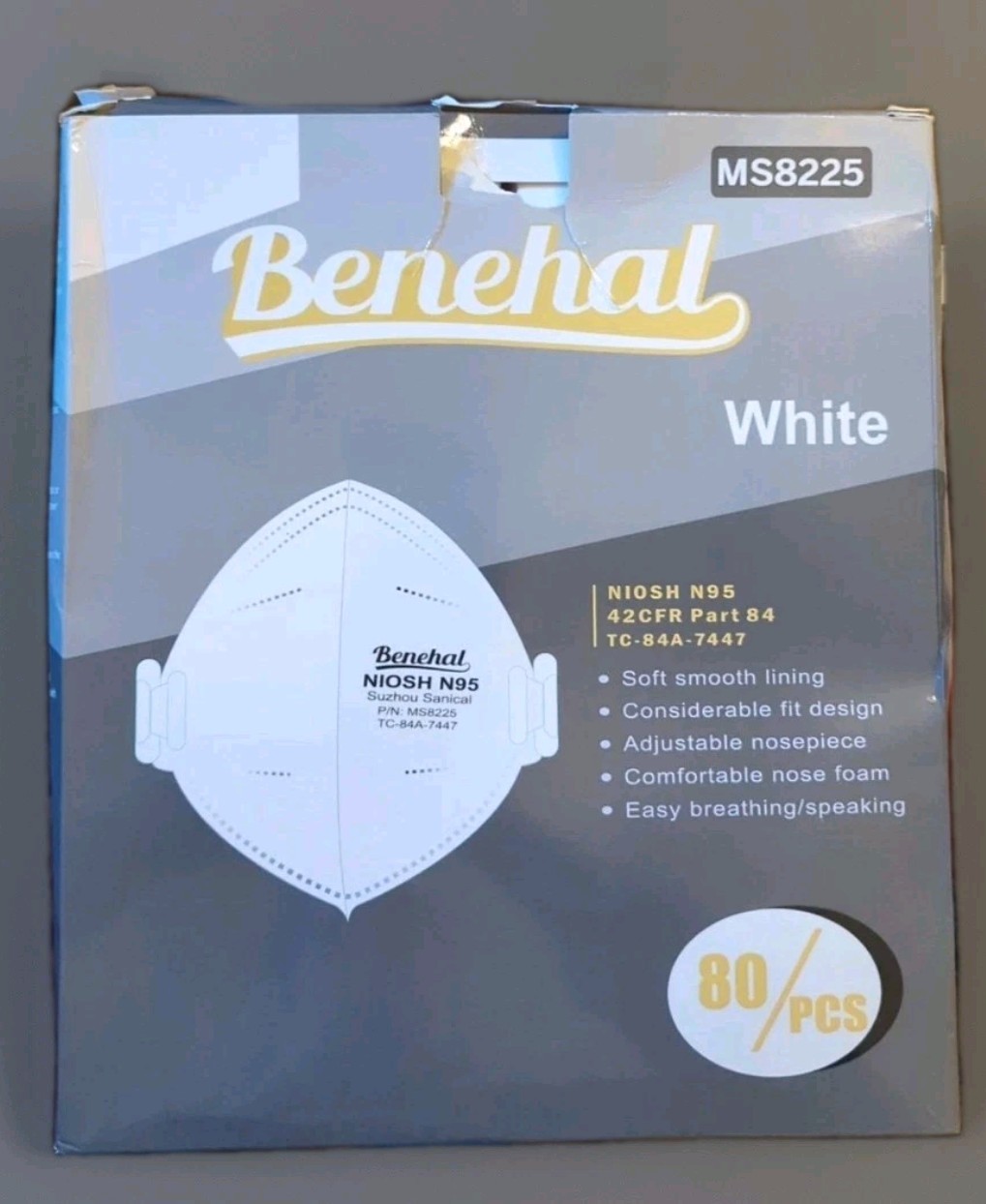 Benehal Particulate Respirator MS8225 masks NIOSH N95 (80 pack) Contractor New