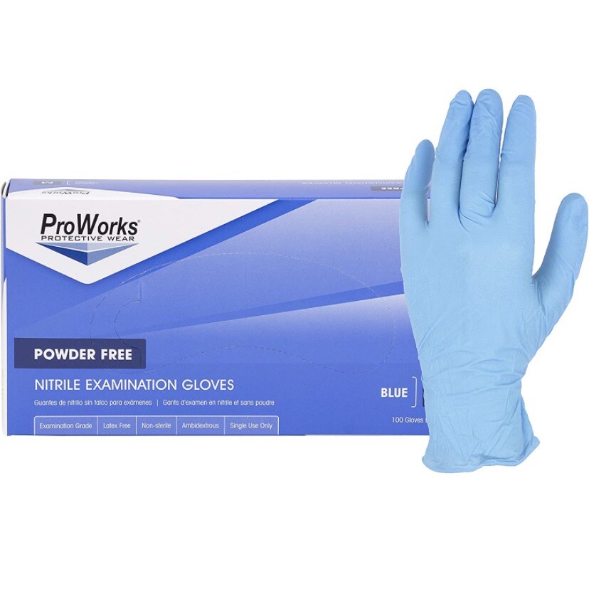 ProWorks GL-N106FM Blue Nitrile Powder Free 4 Mil Exam Glove, Box of 100