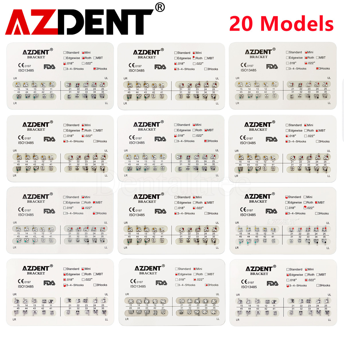 AZDENT Dental Orthodontic Brackets Brace Mini Standard Edgewise Roth MBT 018 022