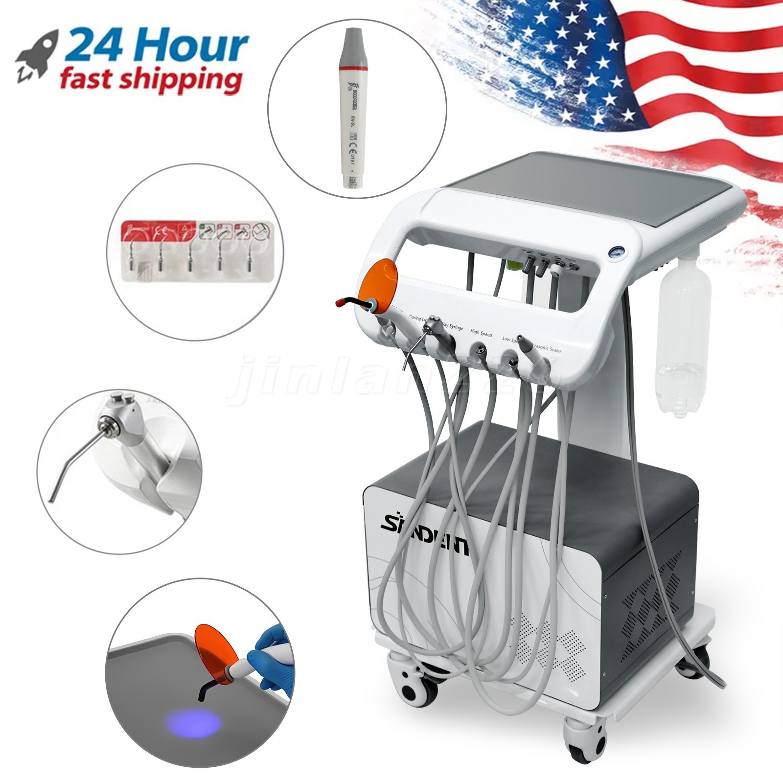 Portable Dental Delivery Unit Syringe Suction Turbine Air Compressor 4Holes